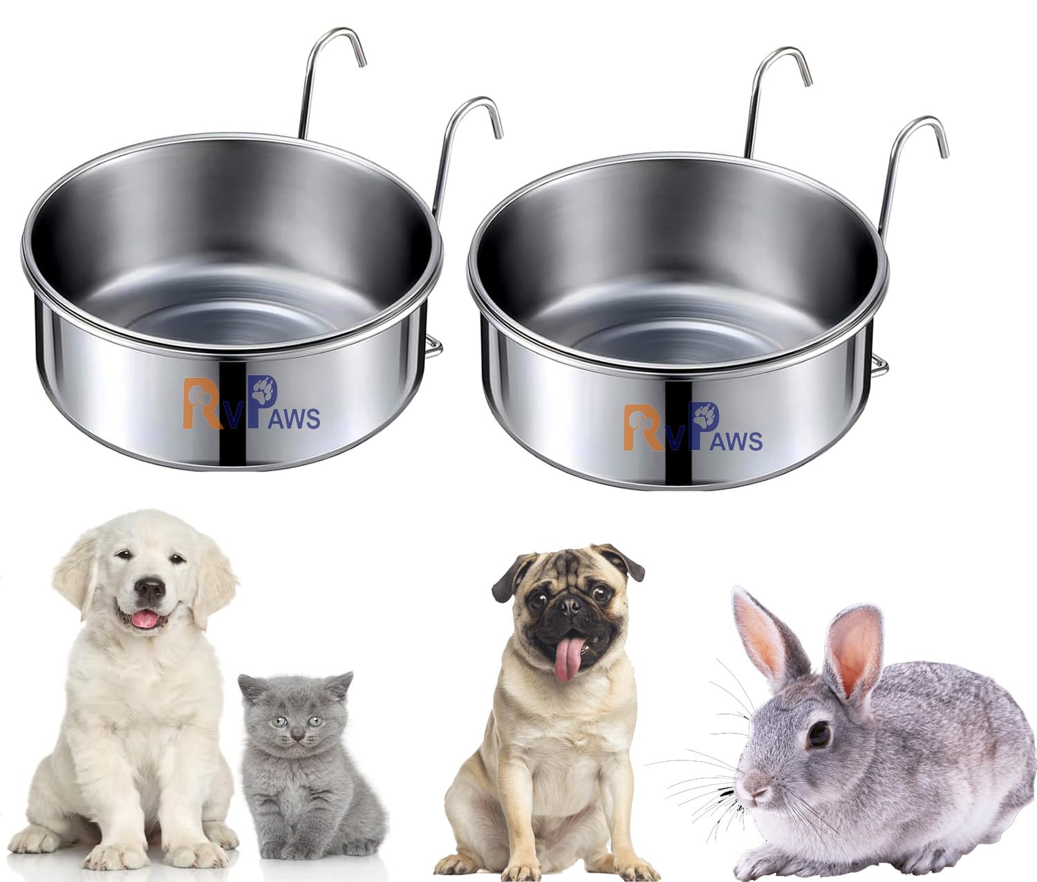 Woofy 2 Pack Small Haning Cage Stainless Steel Cat Bowls, NonSpill Elevated Puppy Food And Water Bowl Set Feeder Bowl With Hang