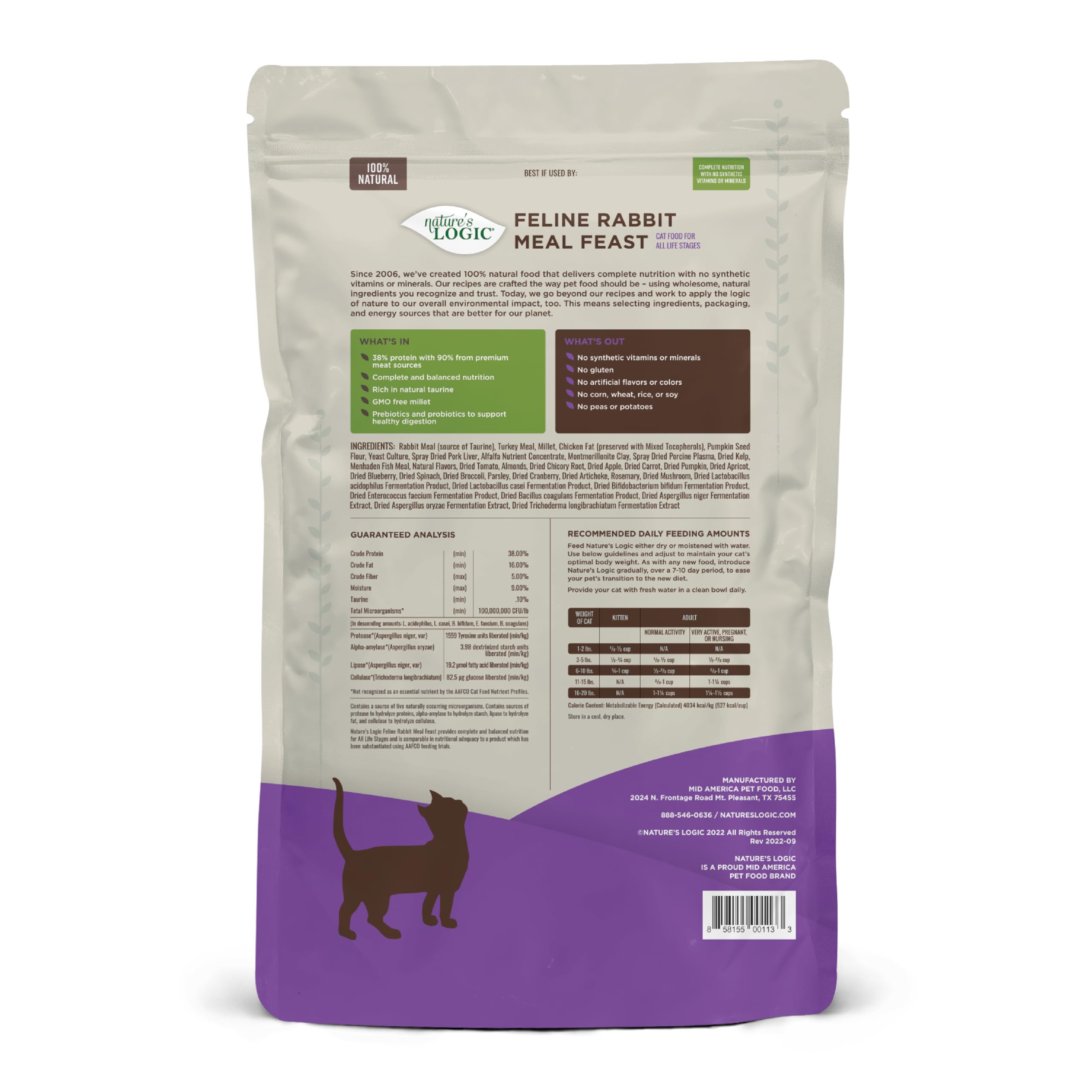 Natures Logic Rabbit Dry Cat Food (1 Pack), 15.4 lb