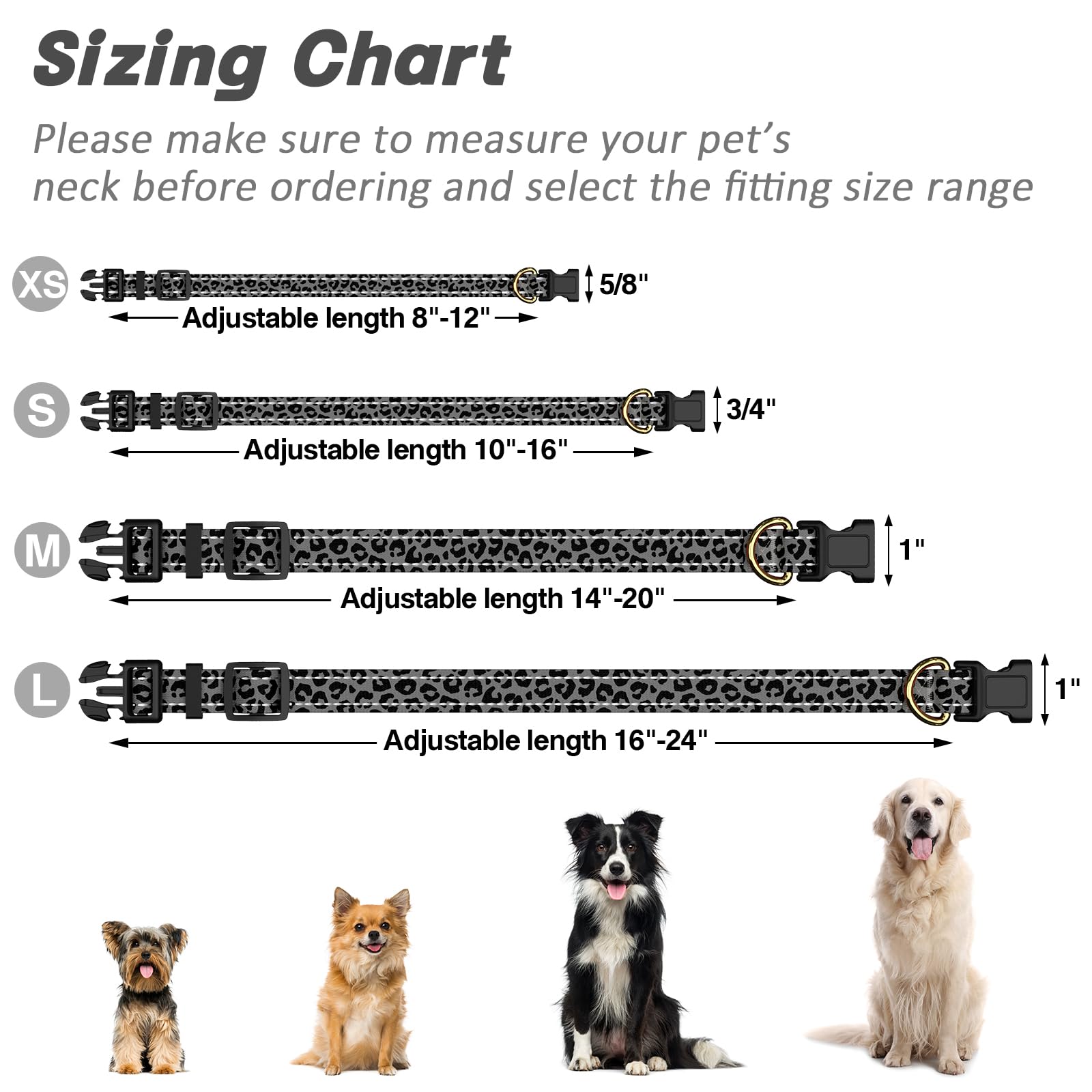 Tmoodel Reflective Dog Collar For Small Dogs Cats, Cute Leopard Style Adjustable Heavy-Duty Nylon Puppy Collar For Boy And Girl