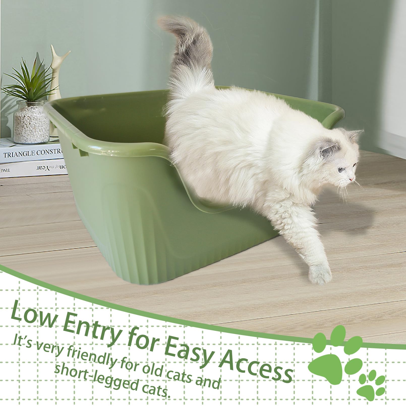 Muyg Large Cat Litter Box With High Sides,17.5X15X8.9 Open Top Cat Litter Pan Anti Splashing Non-Stick Litter Tray Low Ent