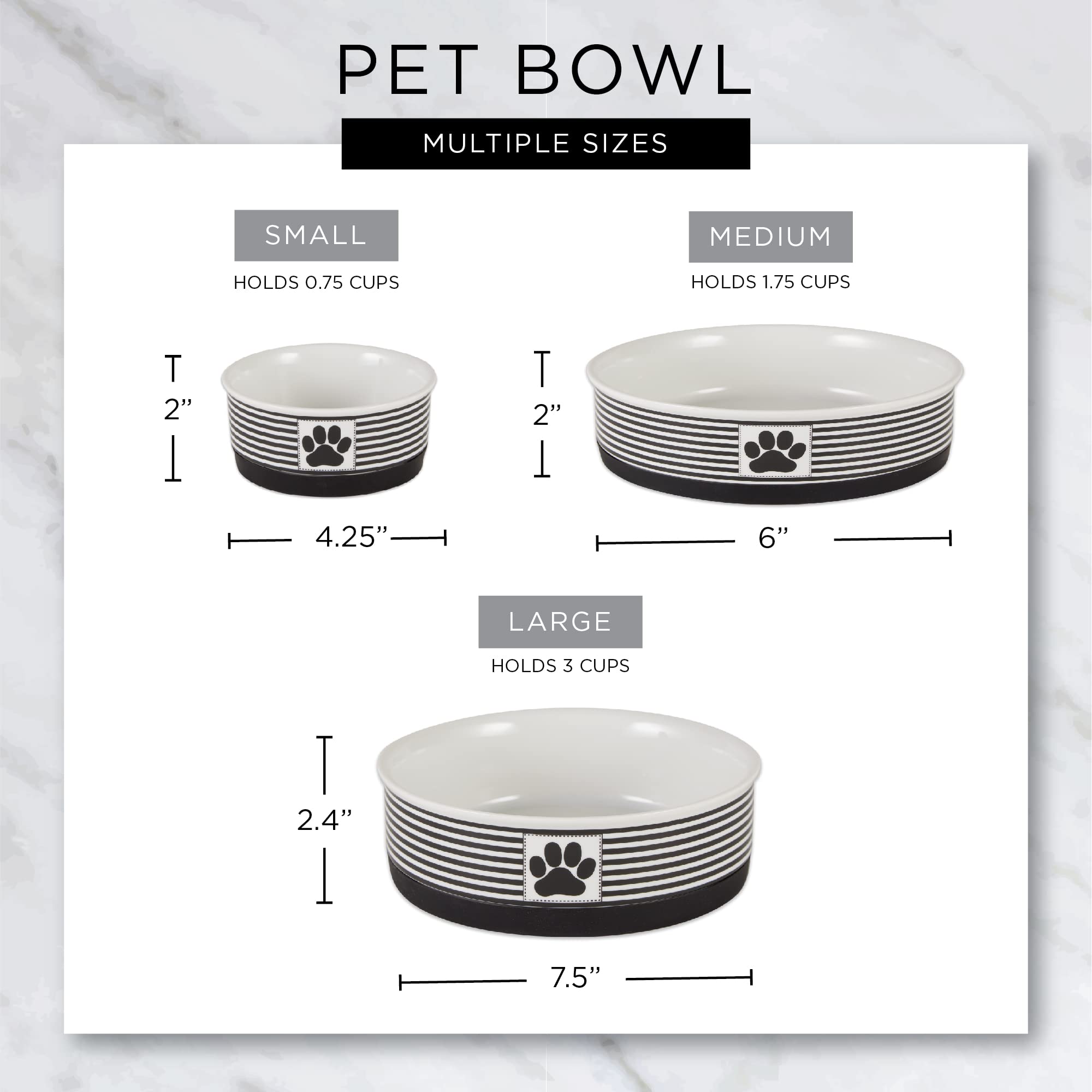 Bone Dry Ceramic Cat Bowls, Microwave & Dishwasher Safe, Large Set, 7.5x2.4, Gray, 2 Count