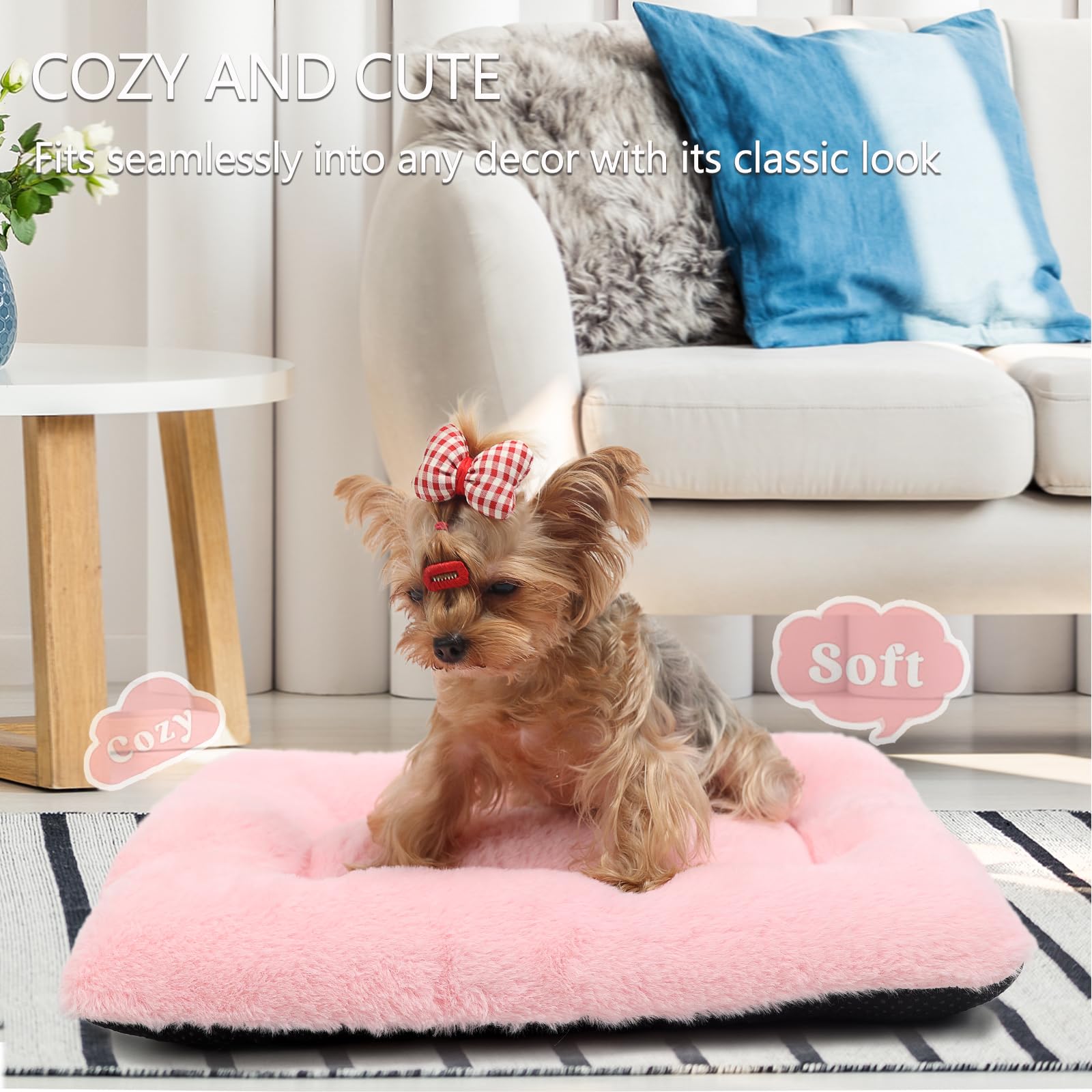 Dog Crate Bed Washable Dog Beds For Xx-Small Dogs Deluxe Thick Faux Fur Fluffy Comfy Kennel Pad Anti-Slip Pet Sleeping Mat,Indoo