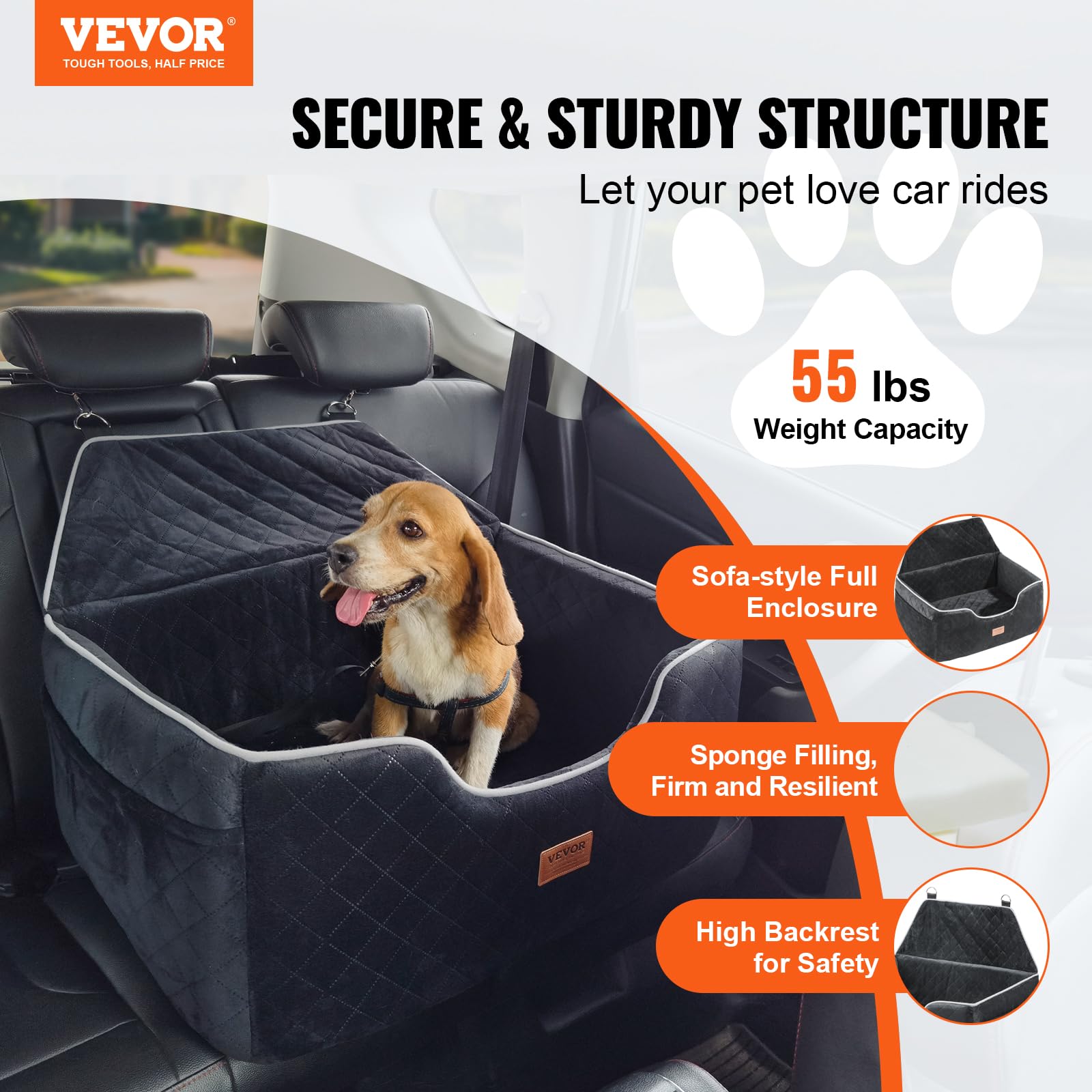 Vevor Dog Booster Car Seat Pet Car Seat For Medium Large Dog Up To 55 Lbs Black