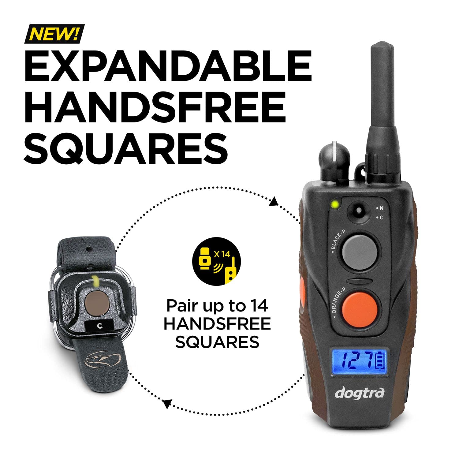 Dogtra 1902S Handsfree Plus 2-Dog Remote Dog Training E-Collar With Expandable Handsfree Square For Discreet Control Ergonomic Rechargeable 3/4-Mile Range Waterproof High-Output