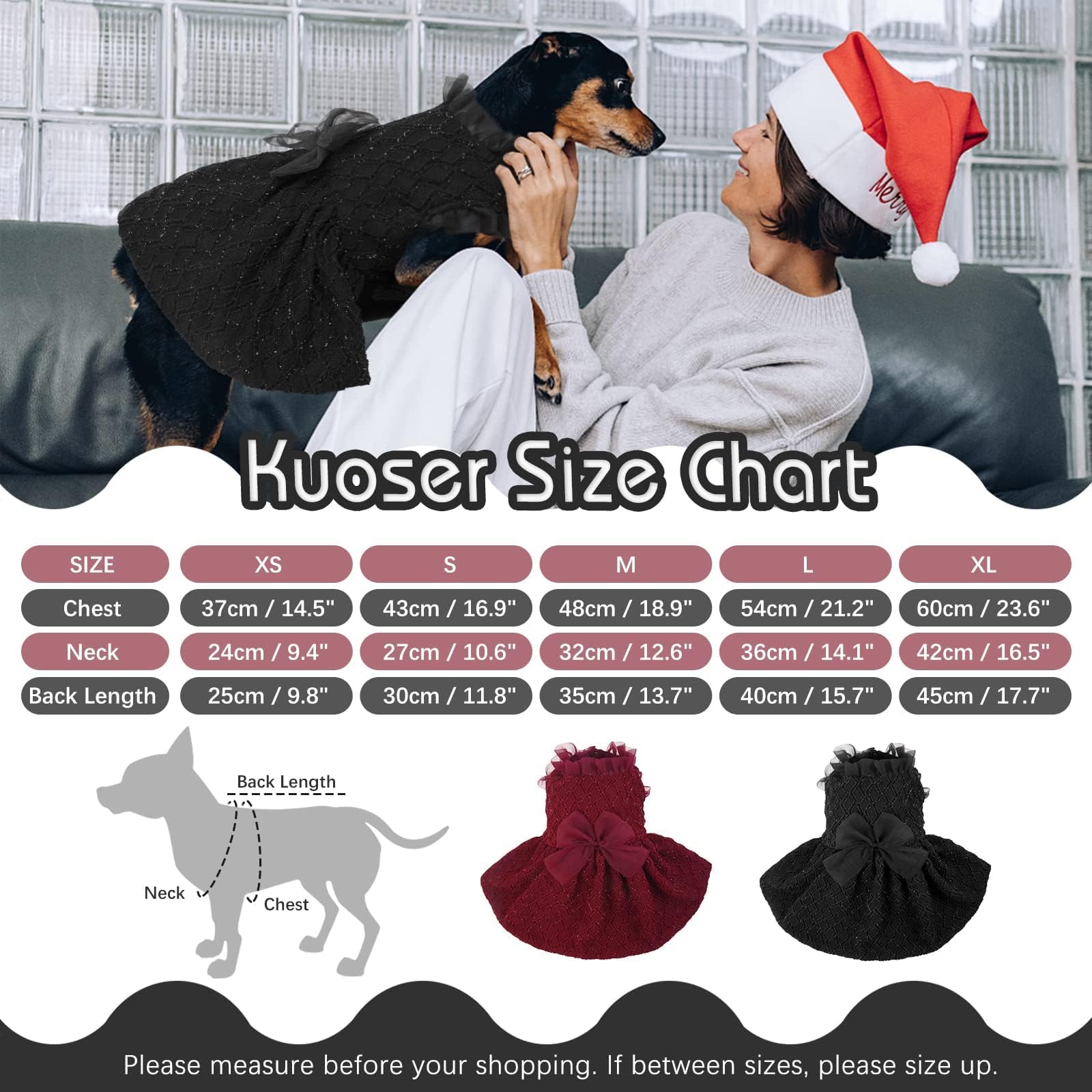 Kuoser Dog Dress, Dog Dresses For Medium Dogs, Cute Puppy Dress With Bow-Knot Girl Princess Dog Tutu Dress Costume Pet Outfit Cat Clothes For Birthday Party Christmas Wedding, Red Medium