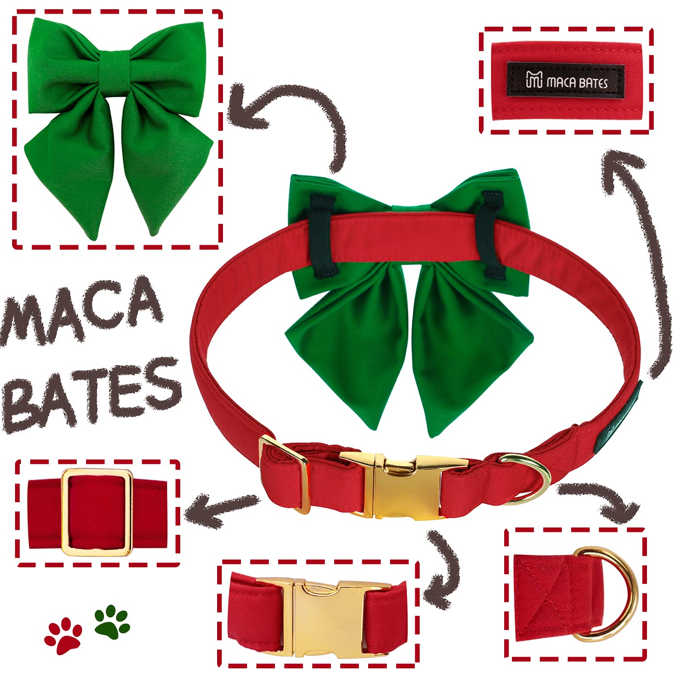 Maca Bates Christmas Dog Collar With Bow Bowtie For Dogs Sailor Bow Tie Adjustable Breakaway Red Green Collars Accessories Gift