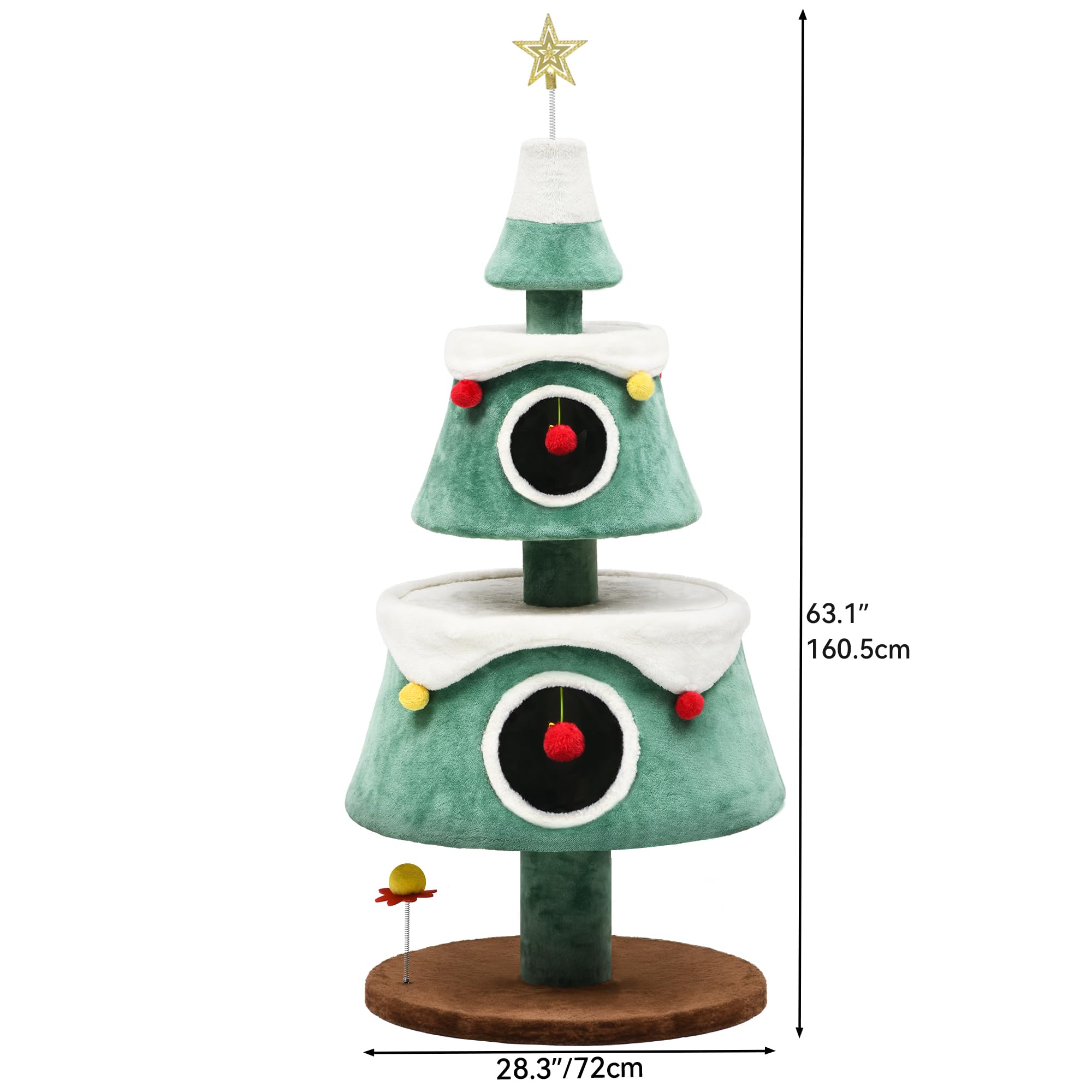 DWVO 52" Cat Tree with 2-Storey House, Green Engineered Wood, Cat Teaser, Model MADWV8Nzte, Perfect for Indoor Cats and Christmas Decor