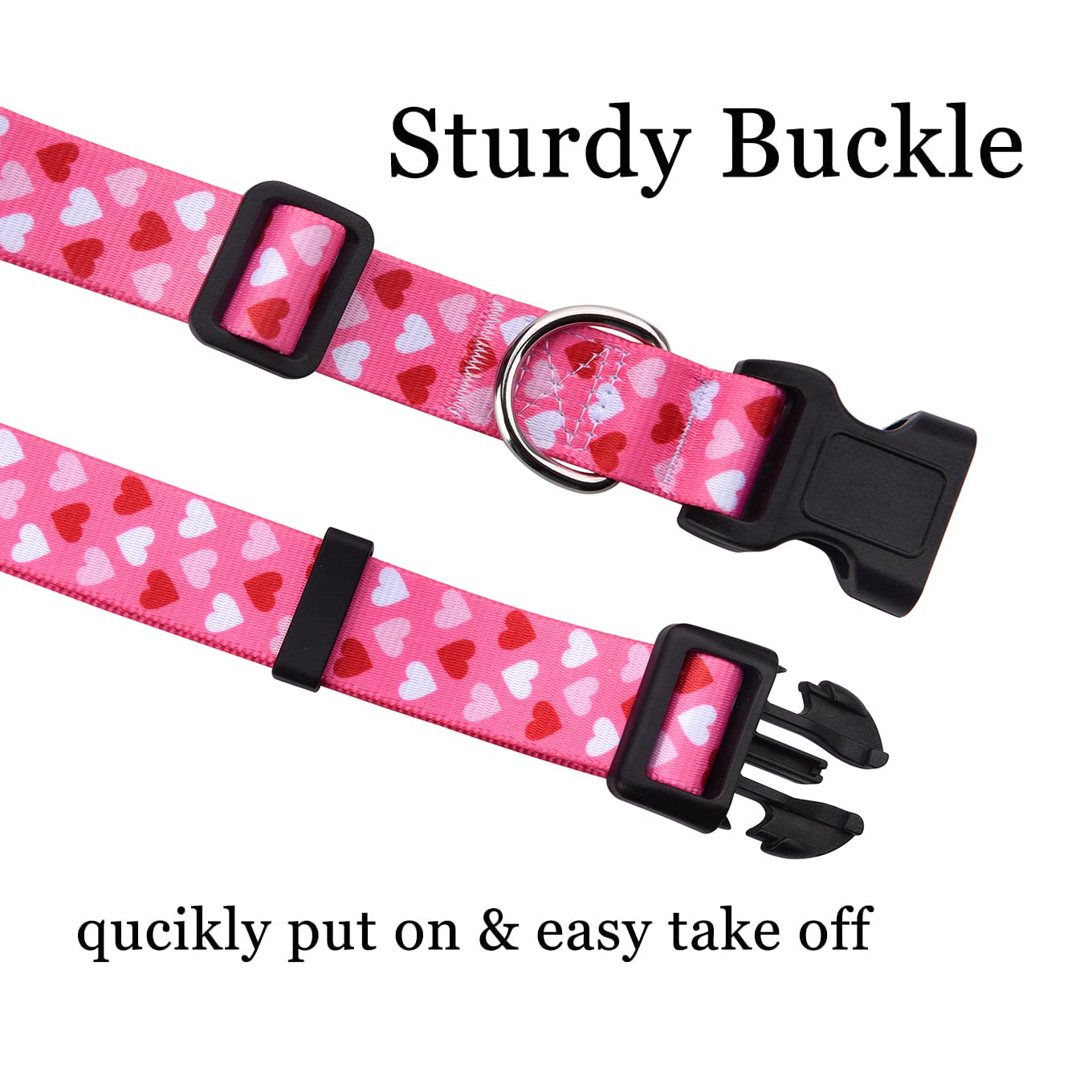 Mihqy Valentine'S Day Dog Collar And Leash Set - Adjustable Heart Dog Collar - Love Theme - Perfect For Small Medium Large Dogs(Pink Heart Set,S)