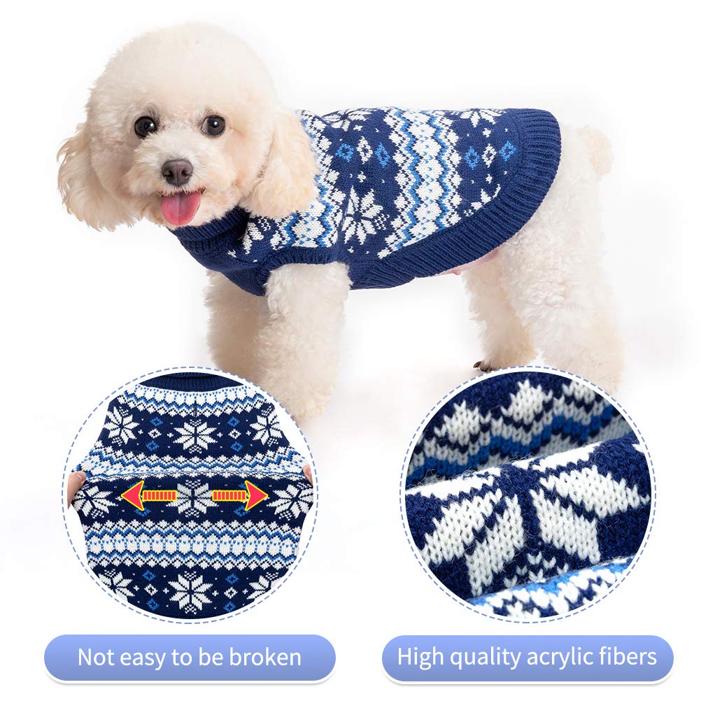 Kooltail Cable Knit Dog Sweater Turtleneck, Cold Weather Pullover Classic Knitwear, Snowflake Pattern Thick Warm Winter Pet Clothes, Dog Christmas Sweater For Small Medium Large Dogs Cats, Navy Blue S