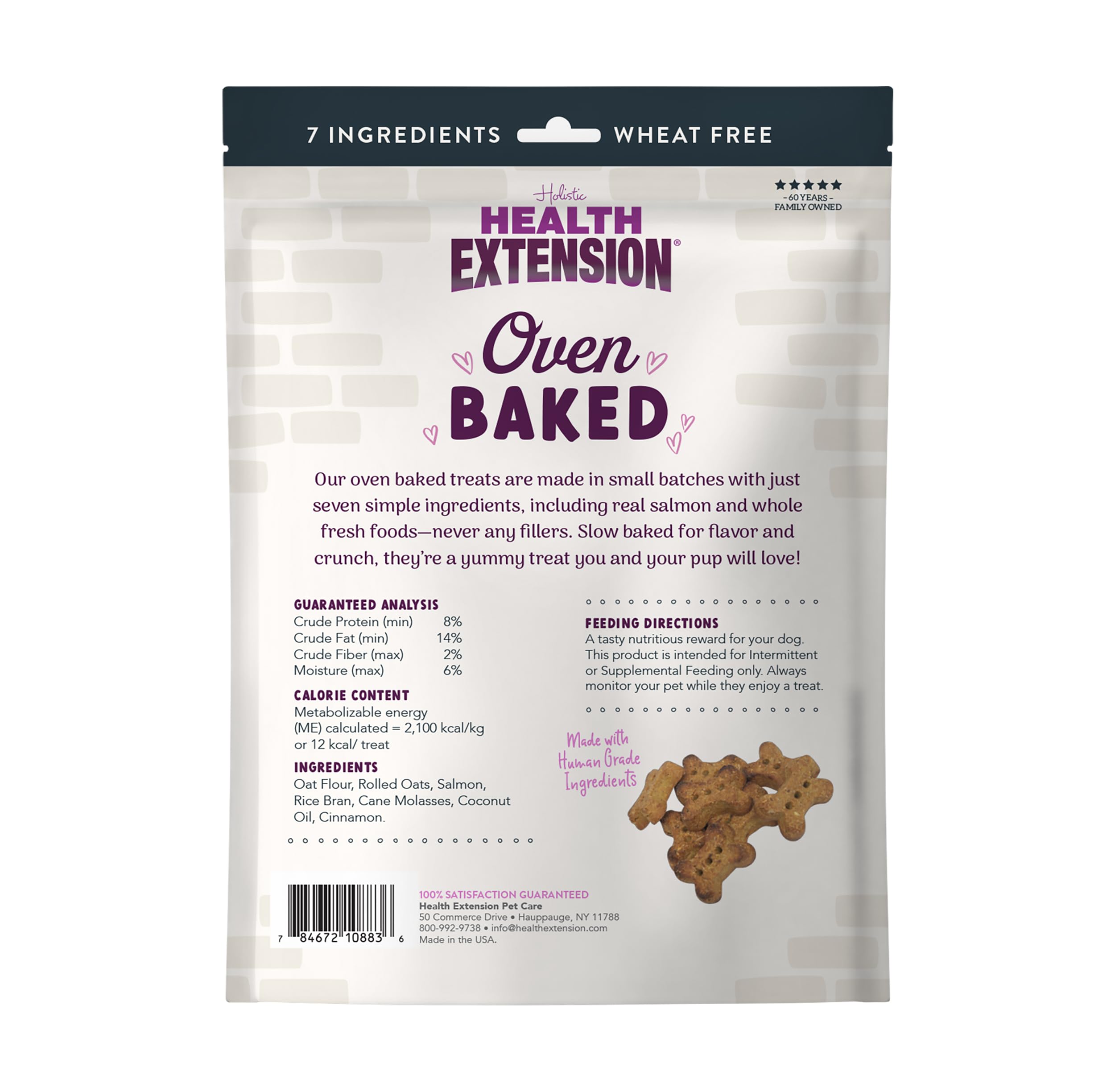 Health Extension Oven-Baked Dog Treats, 2.25lb (1.02kg), Salmon & Kale Recipe - Gluten & Grain-Free, Superfood-Infused, Crunchy