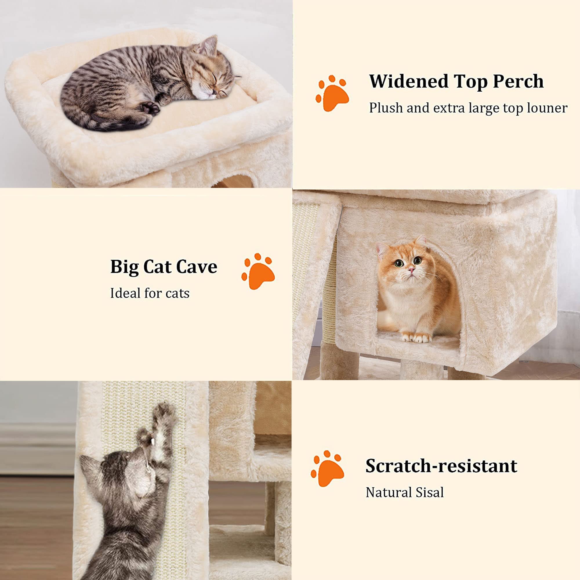 SYANDLVY Cat Tree Condo - Modern Activity Tower with Scratching Post, Light Grey, 18in, Wood