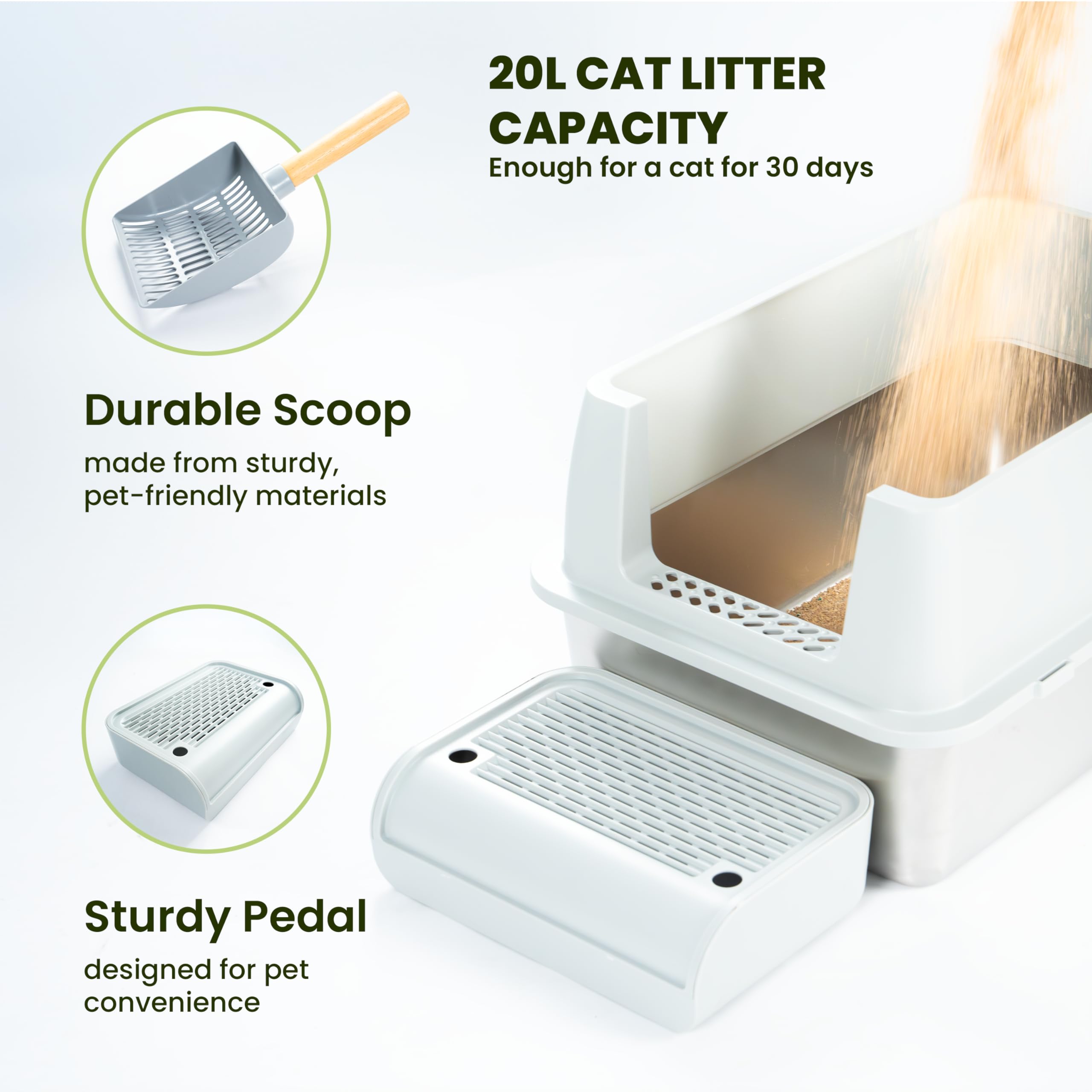 Cattasaurus Stainless Steel Xl Cat Litter Box With Lid For Large Cats Up To 40Lbs, Removable Kitty Litter Box Enclosure, High Si