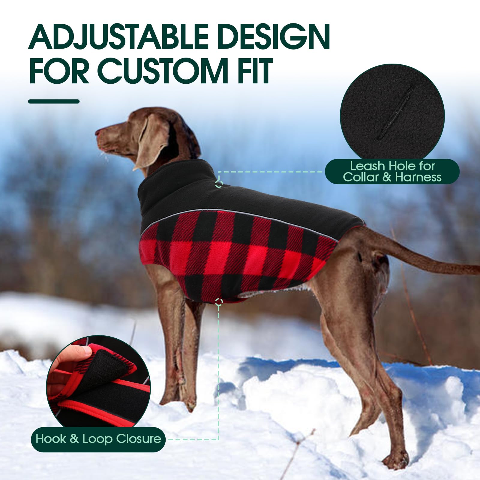 Kuoser Reversible Dog Coat, Warm Waterproof Dog Jacket, British Style Plaid Dog Winter Coats, Puppy Cold Weather Vest Windproof
