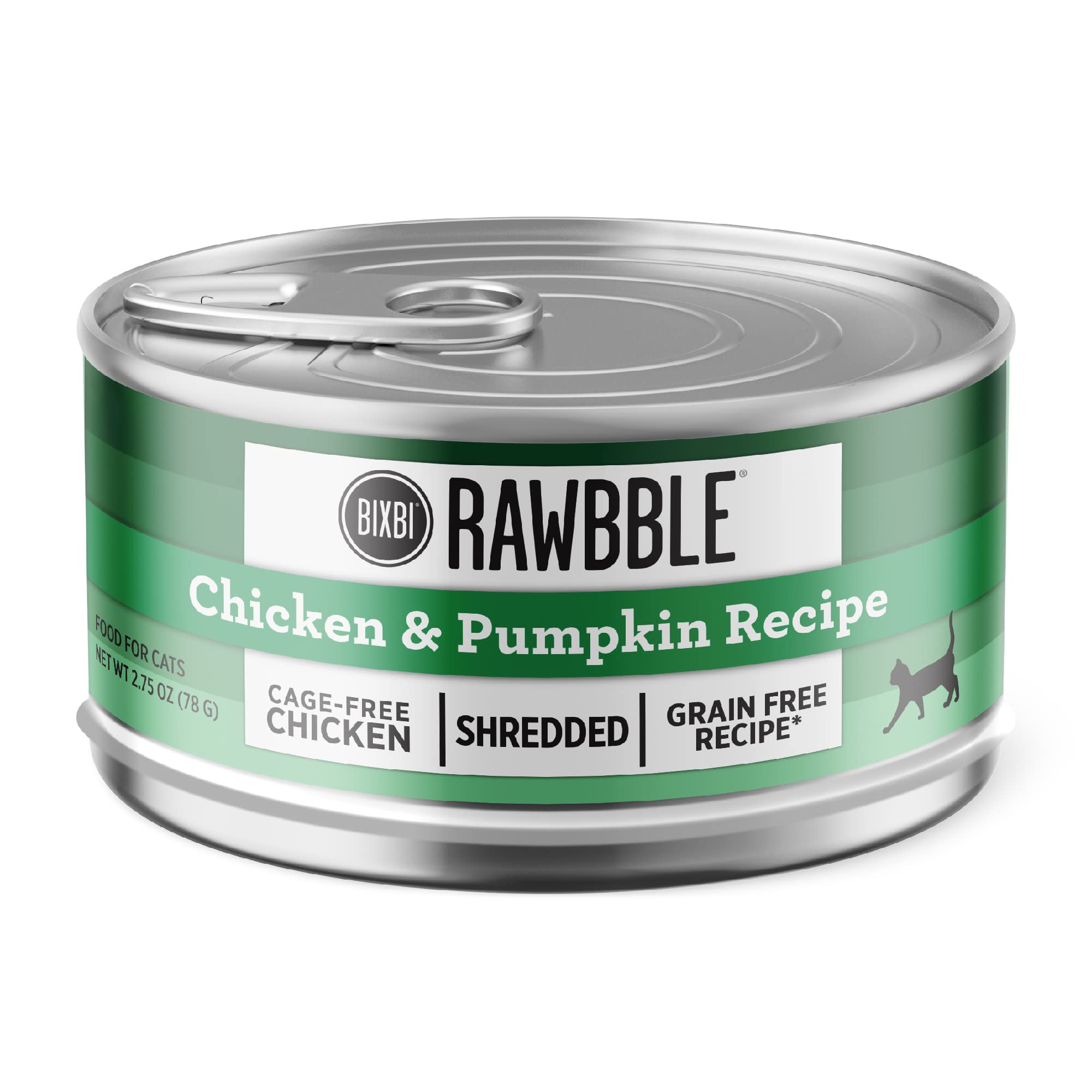 BIXBI Rawbble Shredded Chicken & Pumpkin Recipe Cans - Grain Free, Protein Rich Wet Cat Food - (2.75 Ounce Cans, Case of 24)