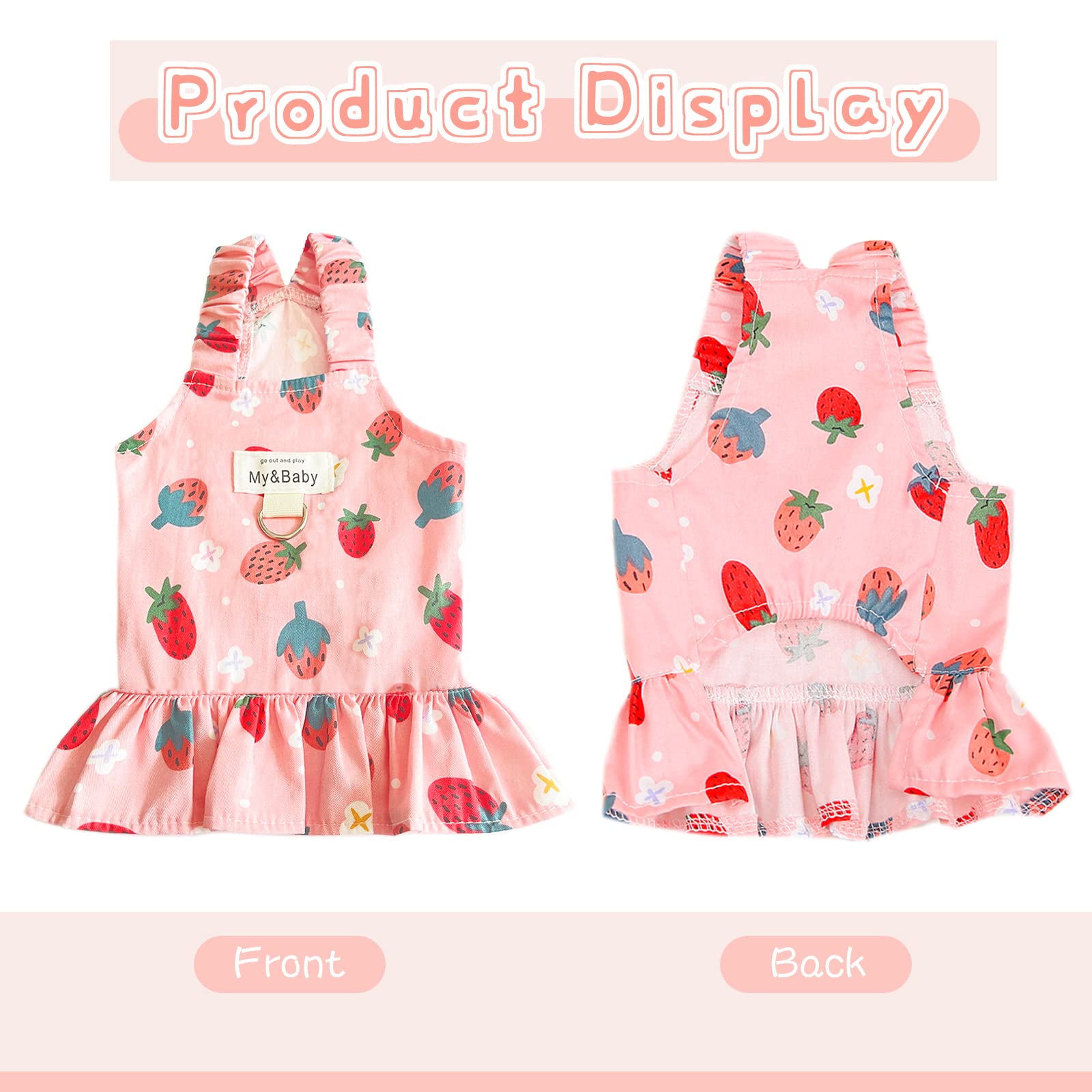 Petpubgnzs Small Dog Dress Harness And Leash Set - Cute Princess Birthday Dresses, Soft Fruit Print Puppy Clothes For Cats, Chih