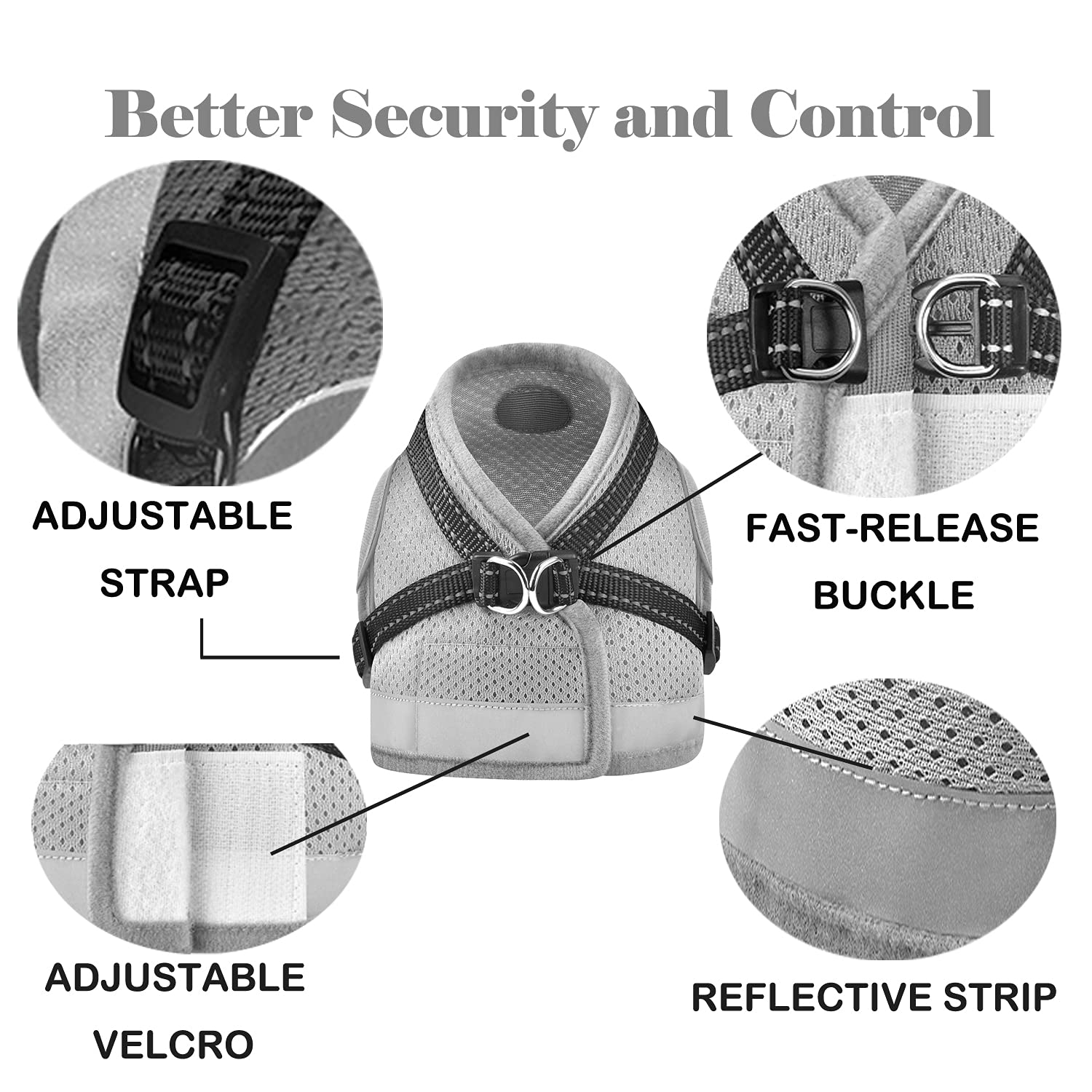 Cat Harness And Leash For Walking, Kitten Escape Proof Harnesses, Adjustable Reflective Puppy Harness With Leashes Set, Easy Adjustable Soft Net Breathable Pet Safety Vest M (Chest: 12' - 14') Grey