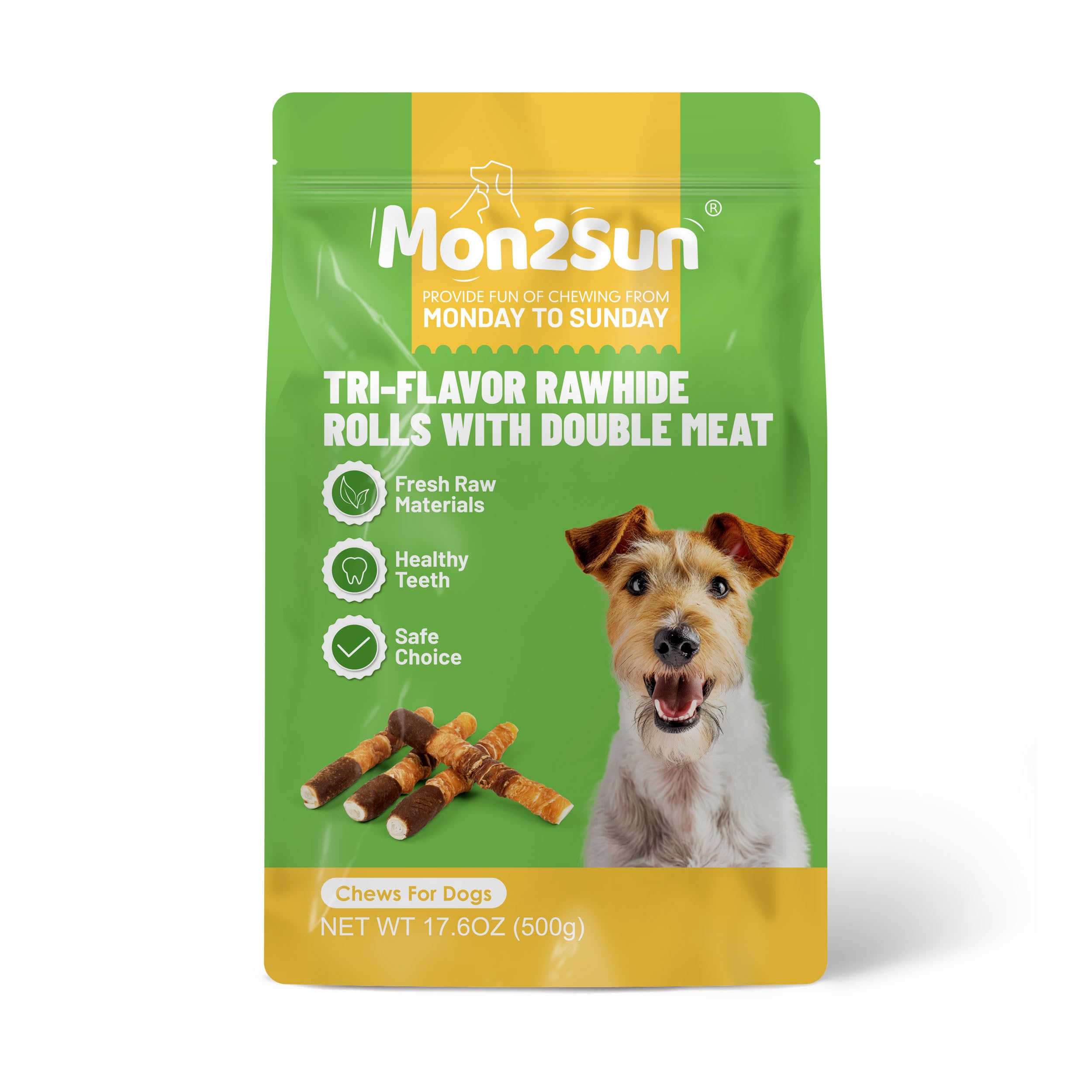 MON2SUN Dog Treats, Triple Flavor 6 Inch Chicken Liver Duck and Chicken Wrapped Rawhide Sticks, Teeth Cleaning Snacks for Medium