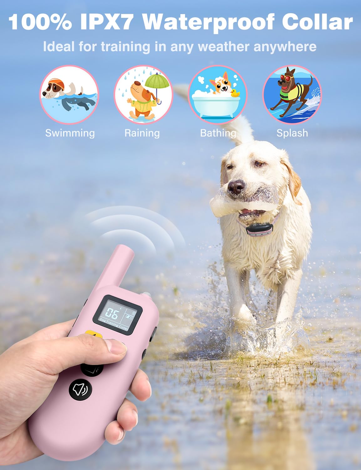 PETURE Dog Training Collar with Remote, 3300Ft Range, Beep/Vibrate/Static Modes, IPX7 Waterproof, Pink 2pc, Model PD 516-2