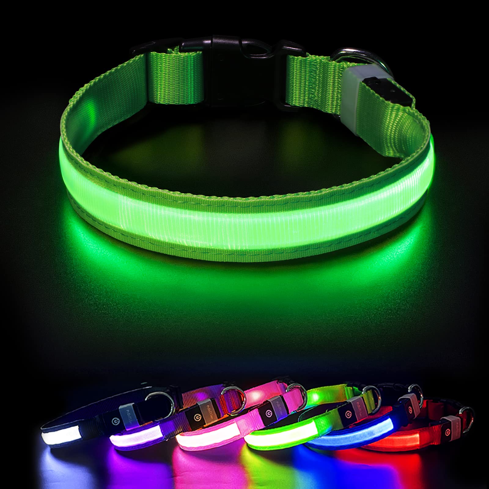 Pceotllar Light Up Dog Collar For Night Walking - Led Dog Collar Light Rechargeable Color Changing, Glow In The Dark Dog Collars Waterproof Glowing Dog Collars For Large Small Medium Dogs