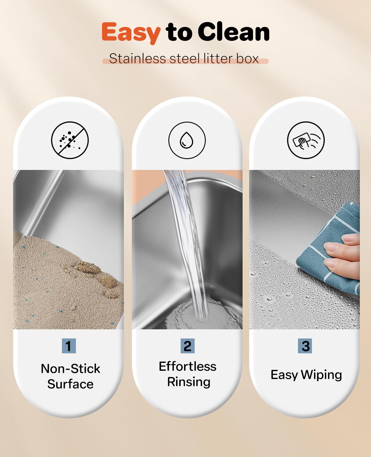 Stainless Steel Litter Box With Lid, Extra Large Metal Cat Box For Big Cats, High Sided Kitty Litter Box With Scoop & Pee Pads,