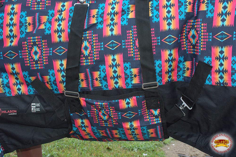 Hilason Black Aztec 66 In 1200D Winter Waterproof Poly Horse Blanket Belly Wrap | Horse Blanket | Horse