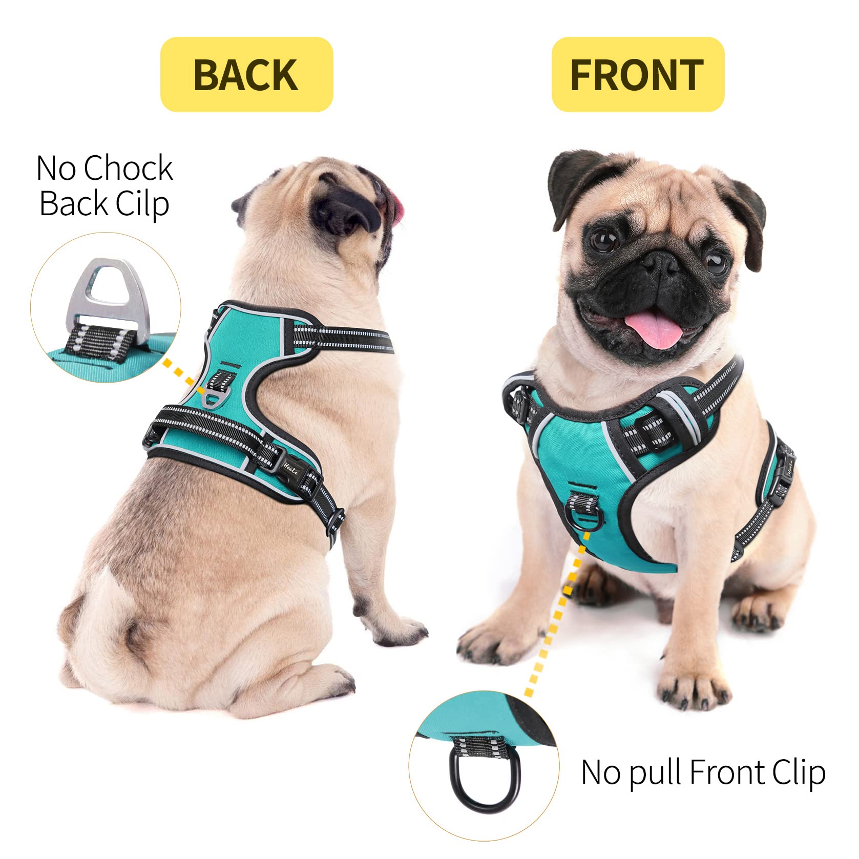 HEELE Dog Harness Dog Harness Small Dog No Pull Harness wiht Soft Handle Reflective Harness Adjustable, Turquoise, XS