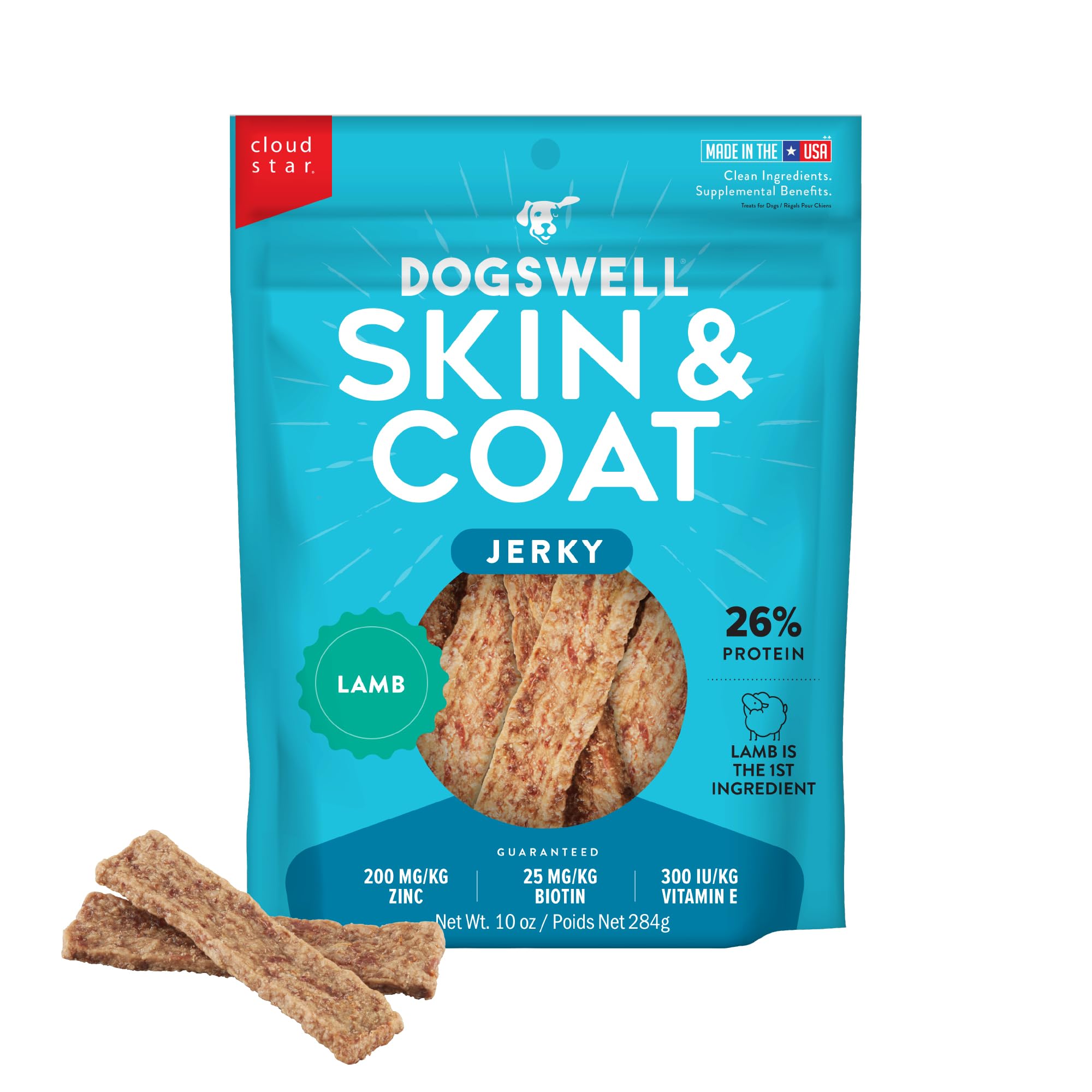 Dogswell Jerky Skin and Coat - Real Lamb Jerky Dog Treats with Skin & Coat Support (10 oz. Lamb)