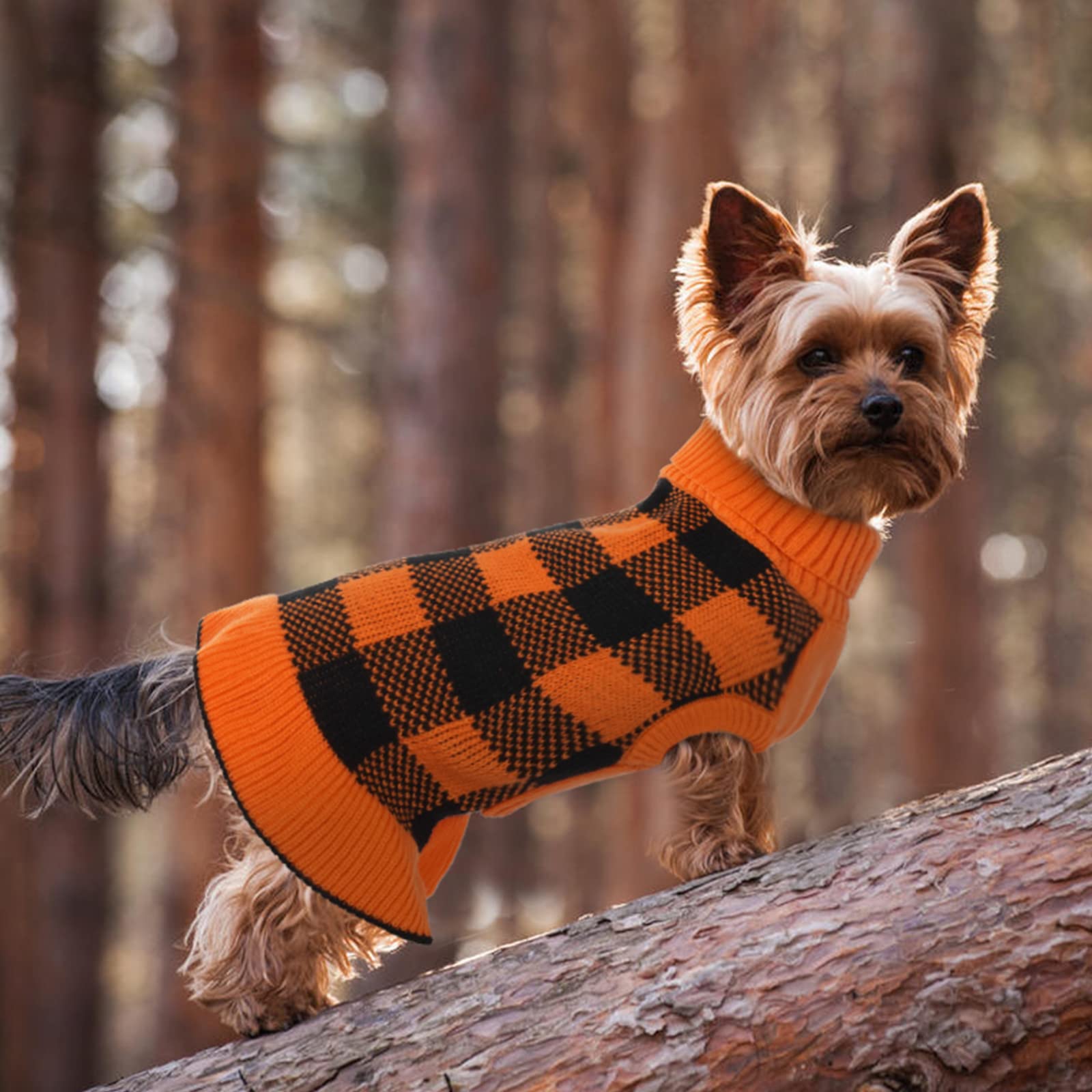 Lelepet Dog Sweater Dress - Turtleneck Pullover Knitwear, Warm Plaid Halloween Sweater For Small To Large Dogs, Yorkies, Orange,