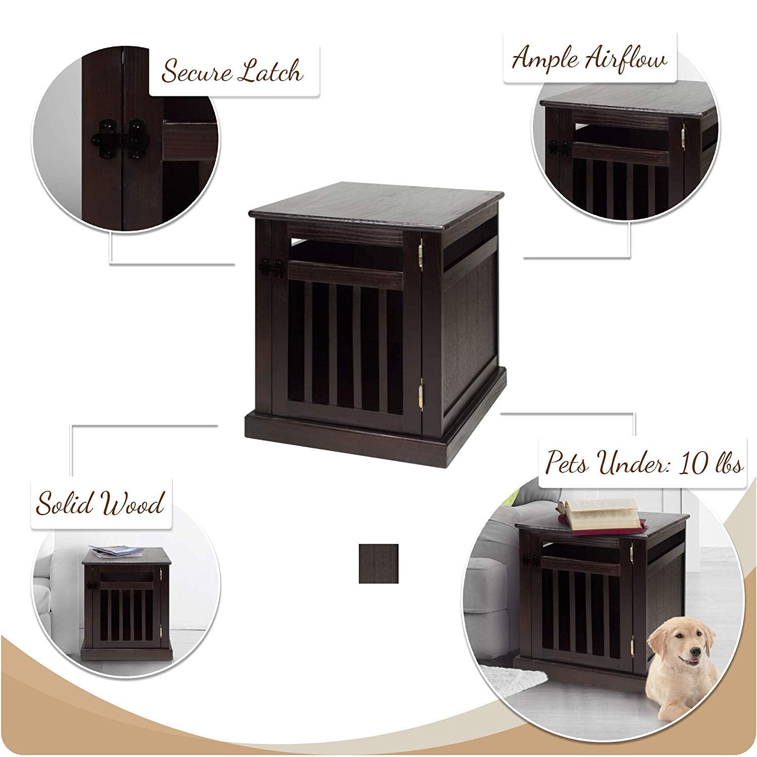 Casual Home Wooden Small Pet Crate, End Table, Espresso,19.5'W X 22.5'D X 22.5'H