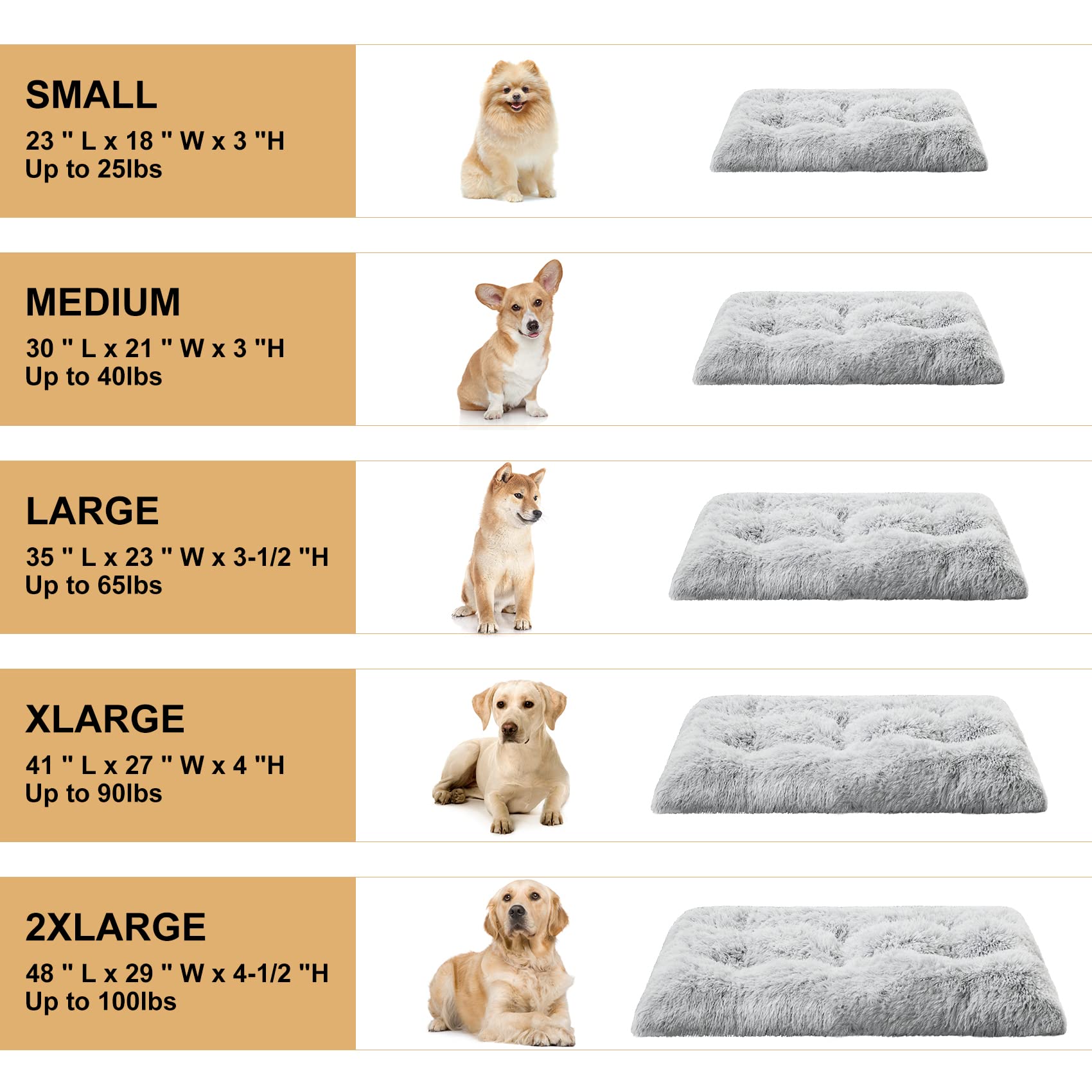 Bfpethome Dog Bed For Large Dogs, Plush Kennel Pad For Sleeping &Ease Anxiety, Washable Mats With Anti-Slip Bottom - 48 X 28 Inc