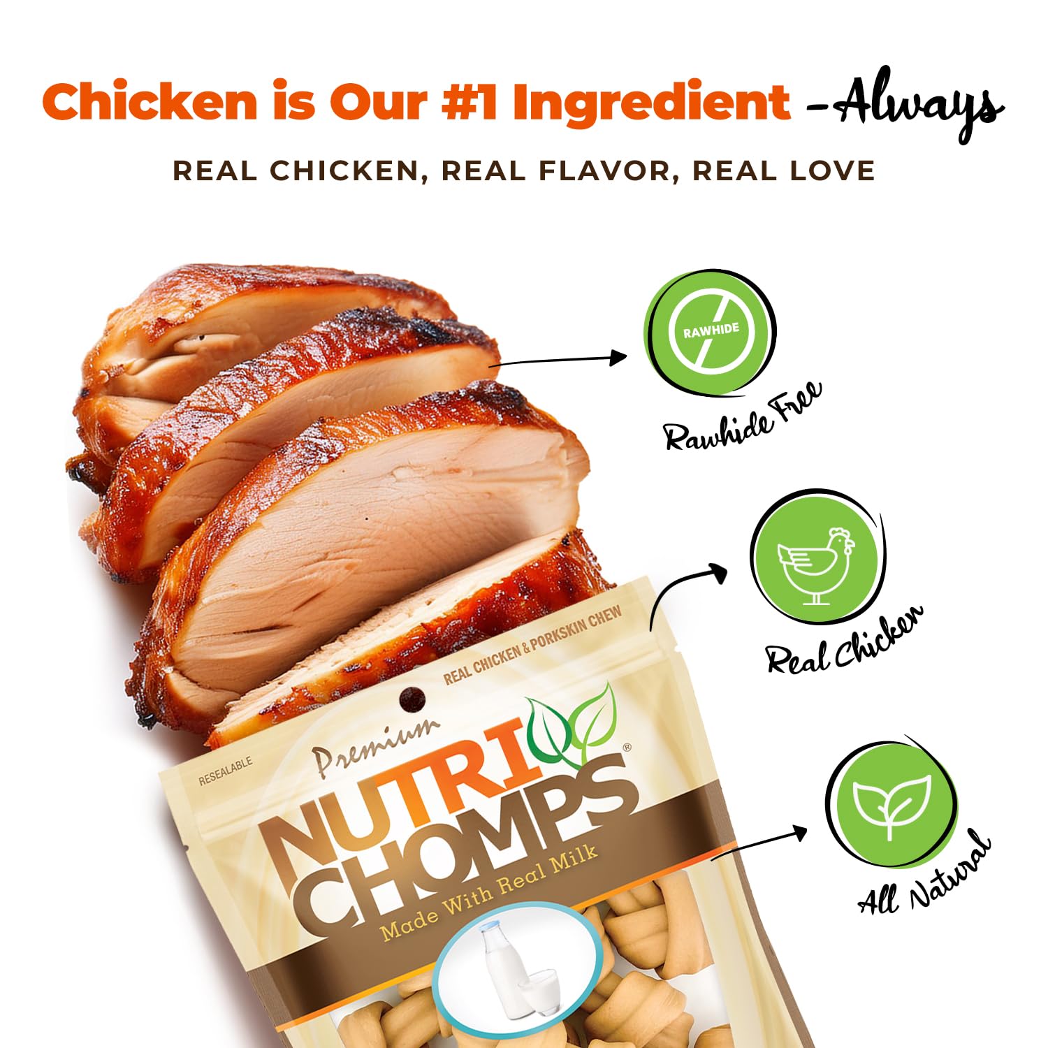 NutriChomps Dog Chews, 4-inch Knots, Easy to Digest, Rawhide-Free Dog Treats, 9 Count Real Milk flavor