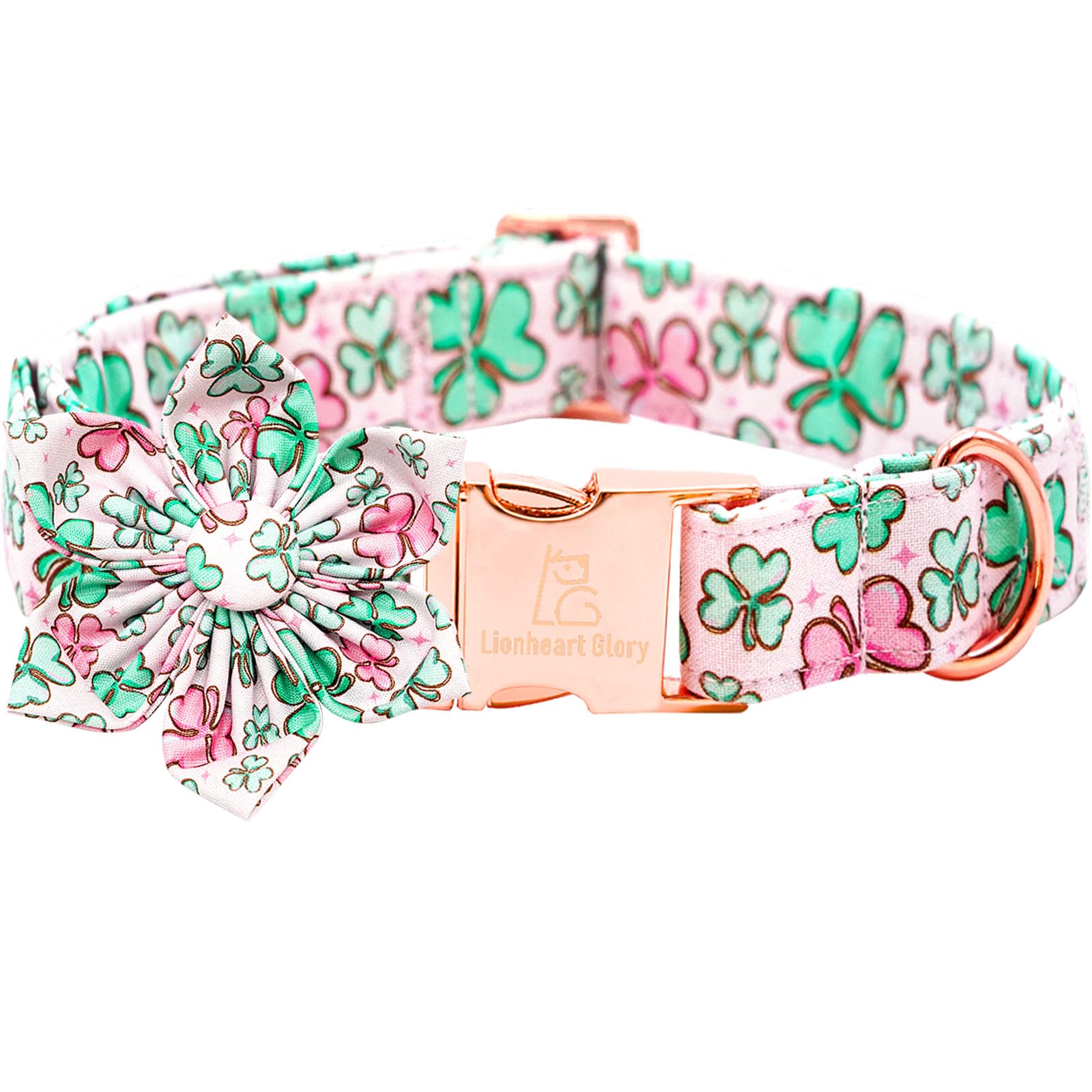 Lionheart Glory St. Patrick'S Day Dog Collar With Flower For X-Large Dogs - Green Lucky Clover Shamrock Pet Collar Bows Heavy Du