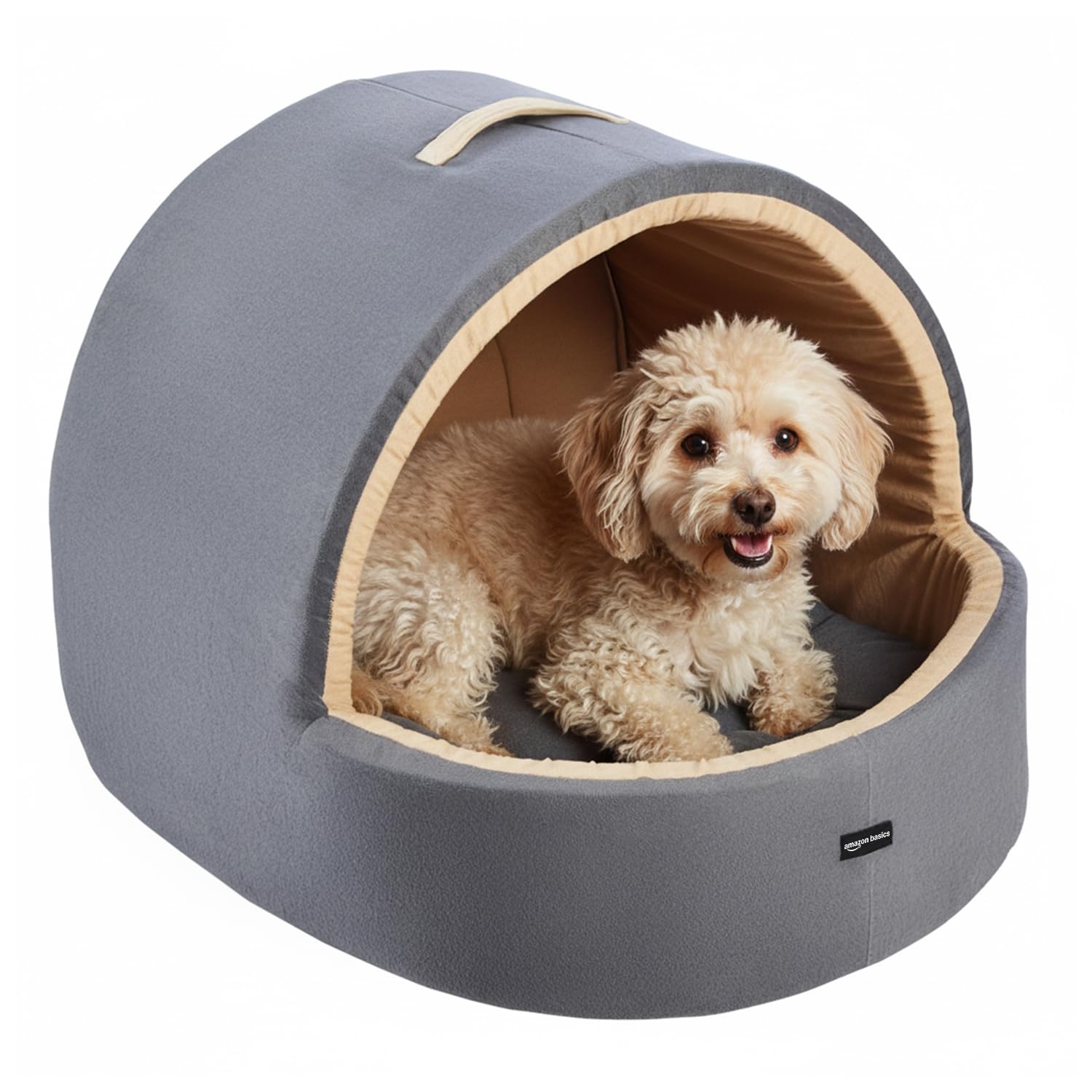 Amazon Basics Pet Bed Cave | Soft & Warm Indoor Tent Bed for Cats, Kittens & Small/Medium Dogs (Pug, Beagle, Shih Tzu) | Foldabl