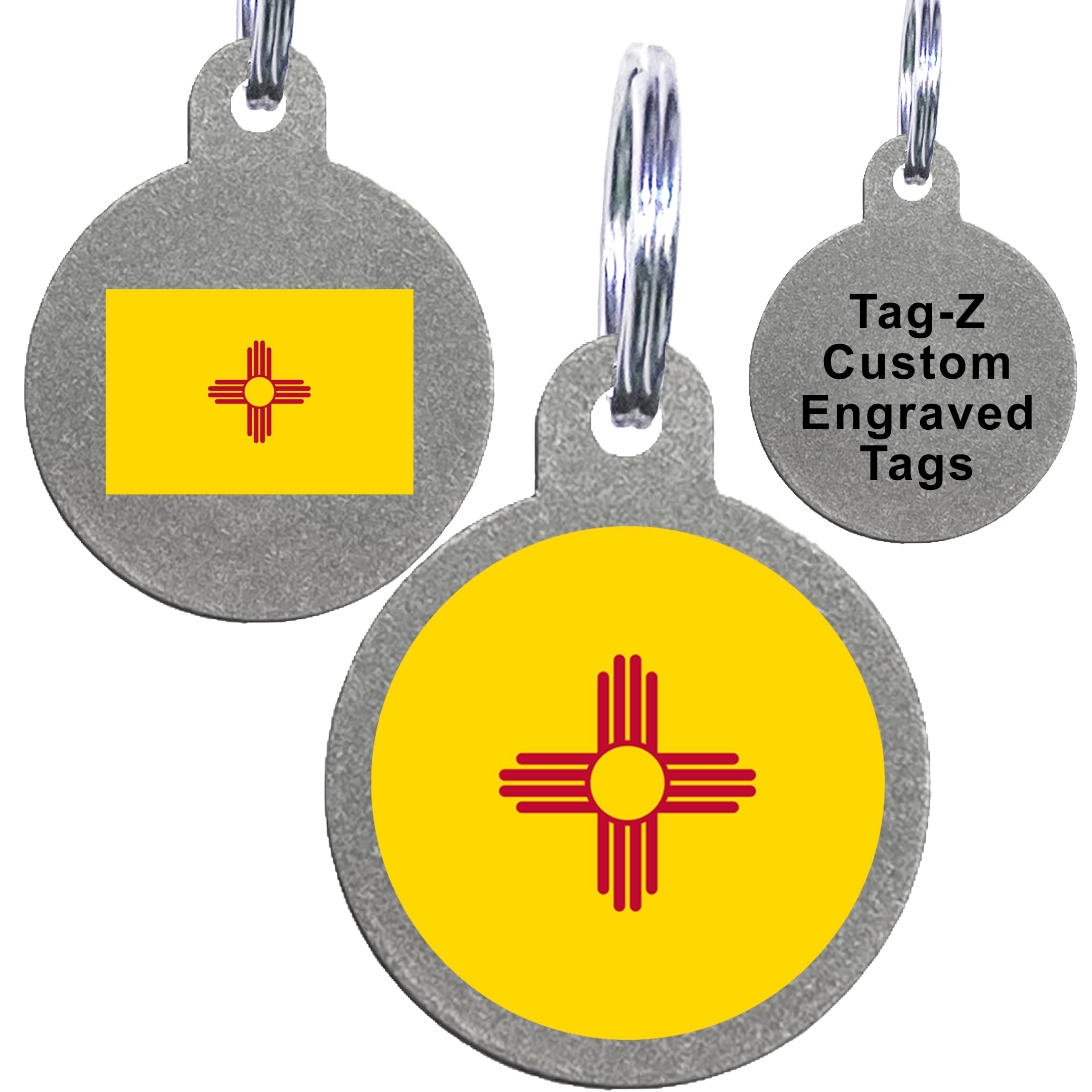 New Mexico Flag Pet Id Tags, Custom Printed And Laser Engraved Circle