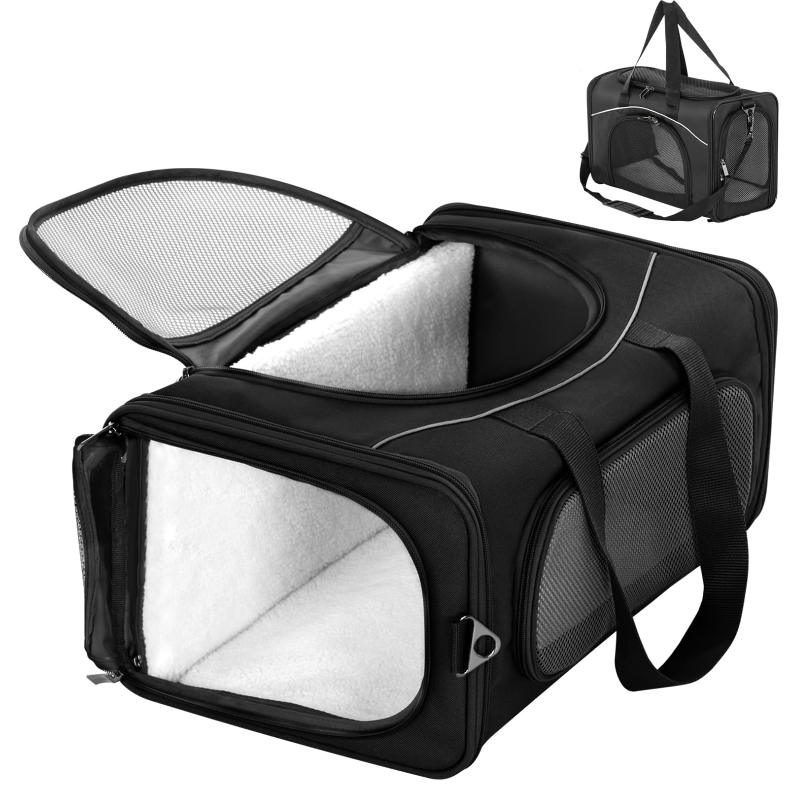 Petsfit Two-Way Placement Pet Carrier Airline Approved, Cat Carriers For Kittens, Puppies,Rabbit,Hamsters, Washable,Black