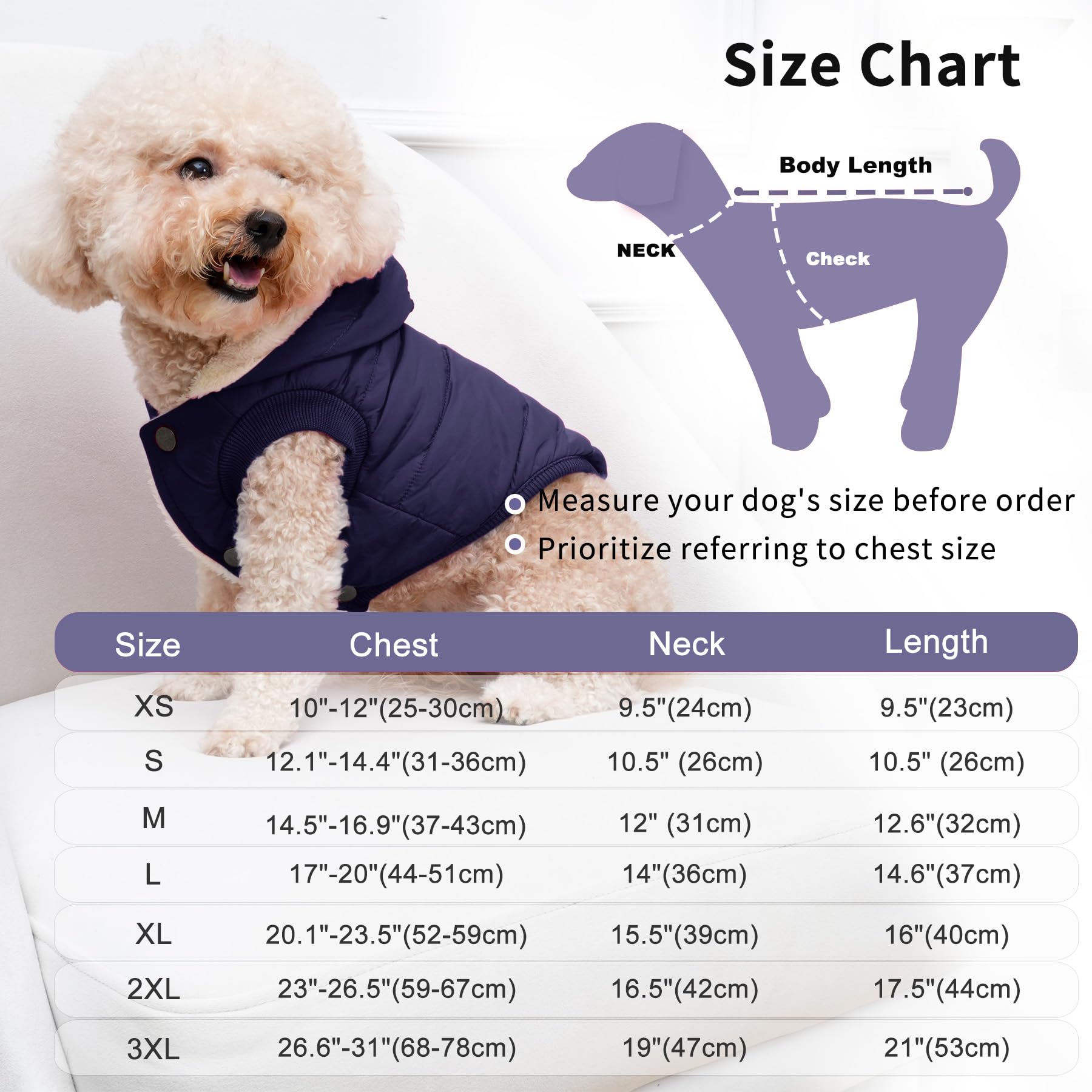 Vecomfy Fleece Lining Extra Warm Dog Hoodie In Winter,Small Dog Jacket Puppy Coats With Hooded,Blue Xs