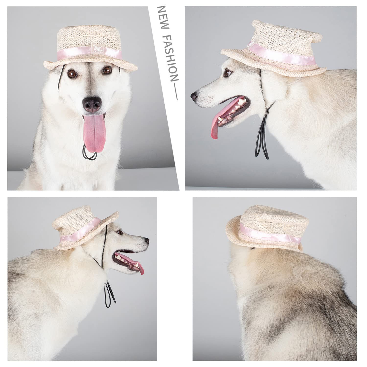 Harikaji Dog Top Hat,Pet Round Straw Hat,Dog Visor Mesh Sun Cap,Bucket Cap For Small Medium Large Dog Cats Rabbits(White,S)