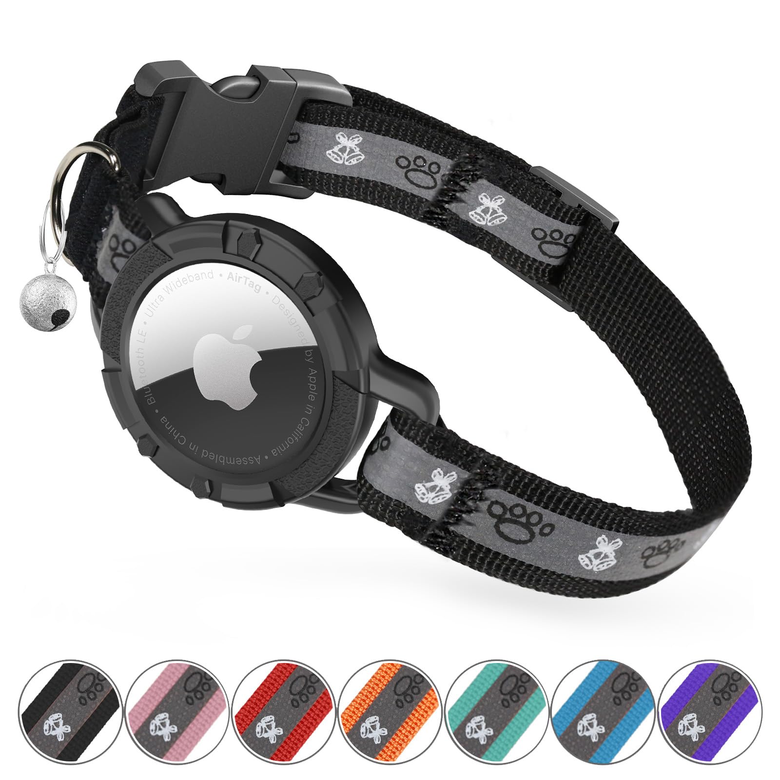 Reflective Airtag Cat Collar, Integrated Cat Tracker Collar With Air Tag Holder And Bell, Safety Elastic Band Cat Gps Collars For Girl Boy Cats, Kittens And Puppies (Black, Xs)