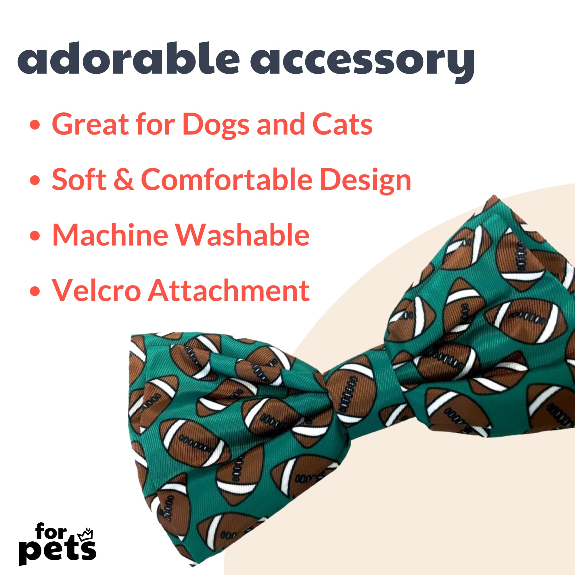Huxley & Kent Bow Tie Collar Attachment For Pets | Fun, Comfortable & Durable Bow Tie For Dogs & Cats | Small Football Pattern