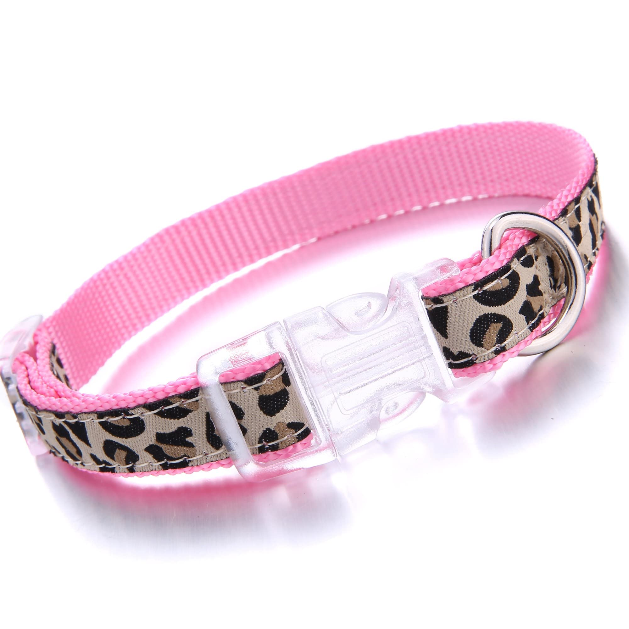 Mile High Life Dog Collar, Harness & Leash Set | Leopard Design | X-Small 8"-12" | Pink, Soft Durable Nylon