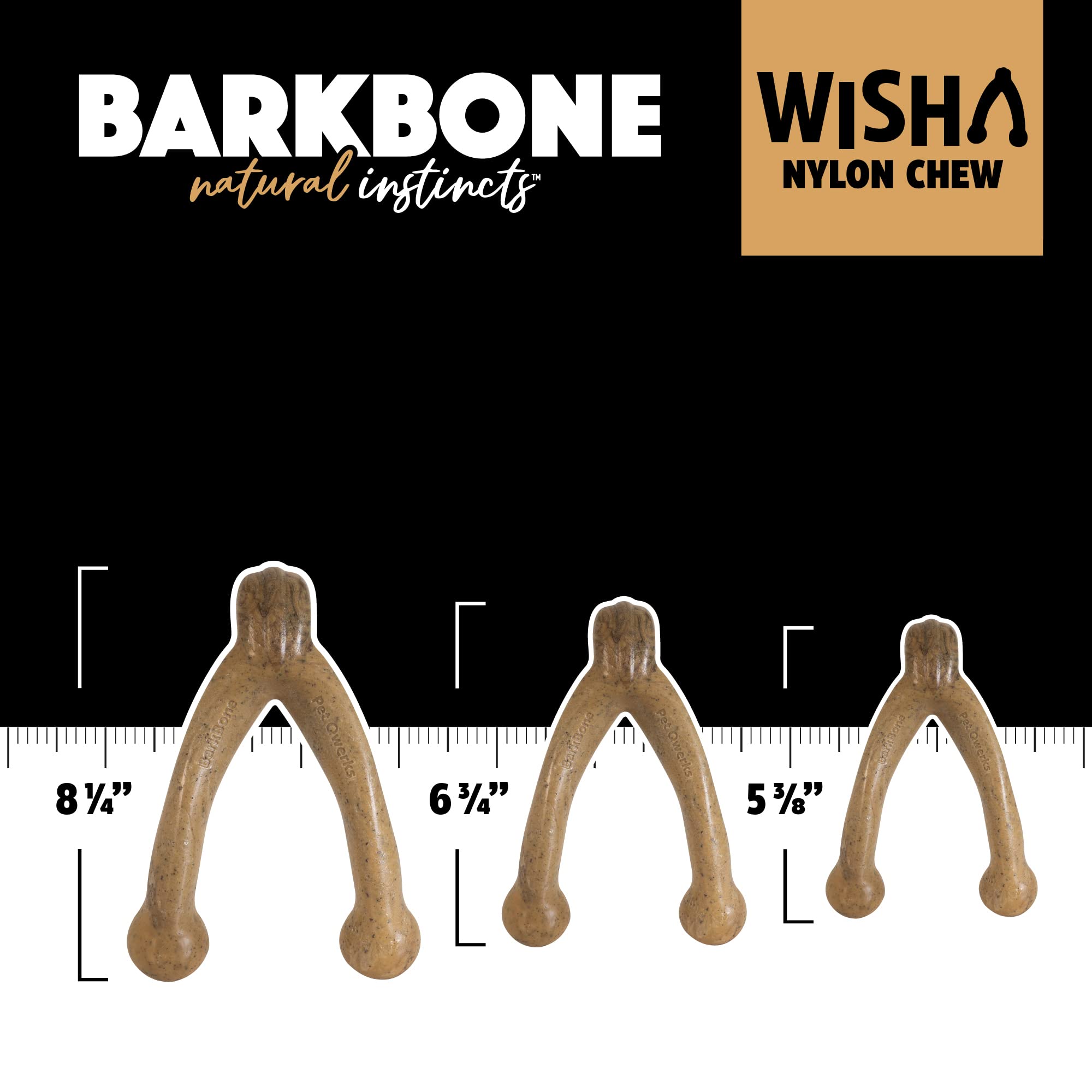 Pet Qwerks Wishbone Barkbone - Nylon Chew Toy For Aggressive Chewers - Bacon Flavor - 6.75''