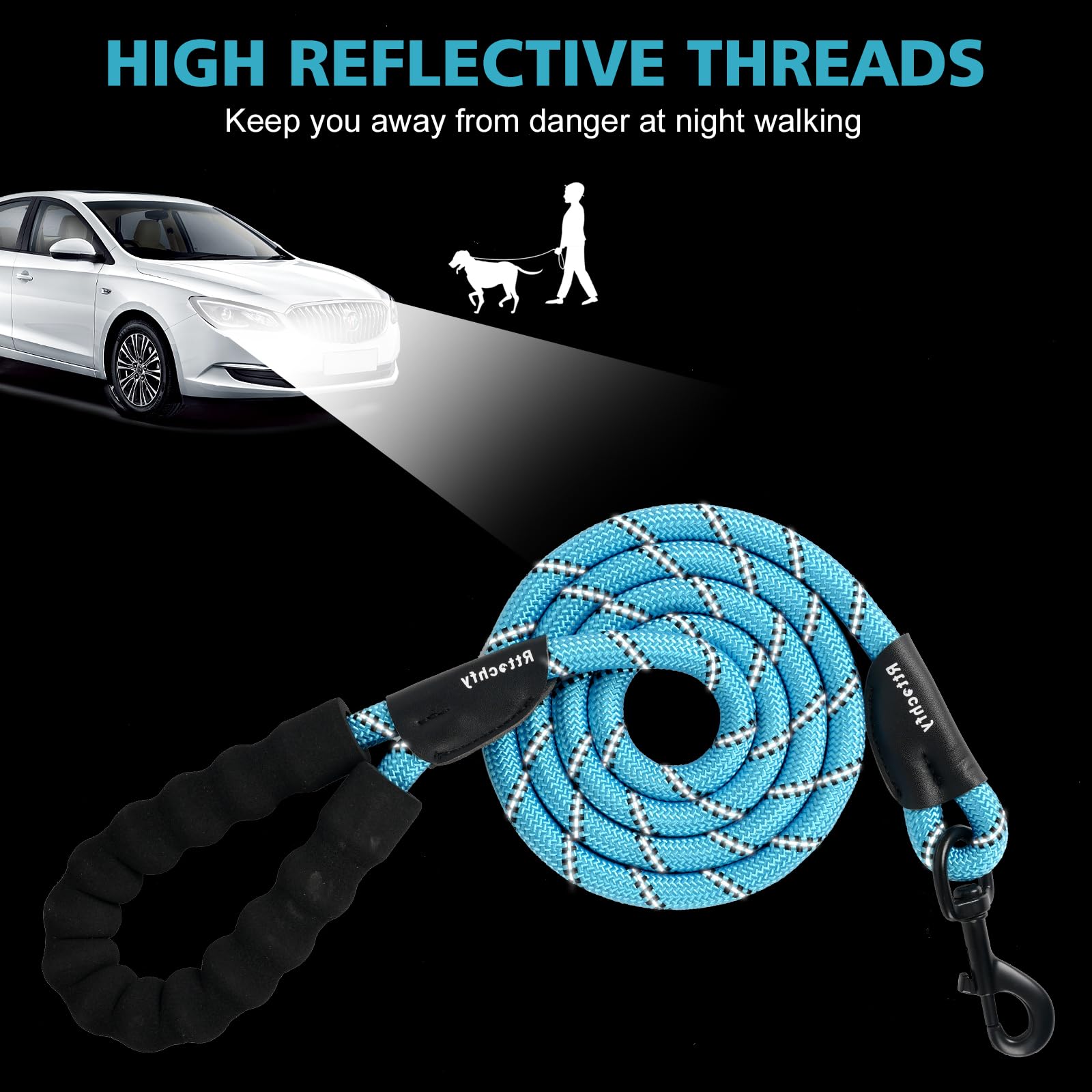Rttochfy Dog Leash Reflective Rope: 2/4/5/6Ft Heavy Duty Dog Leash For Small Medium Large Dogs Nylon Puppy Leash With Soft Padded Handle For Outside Walking Running