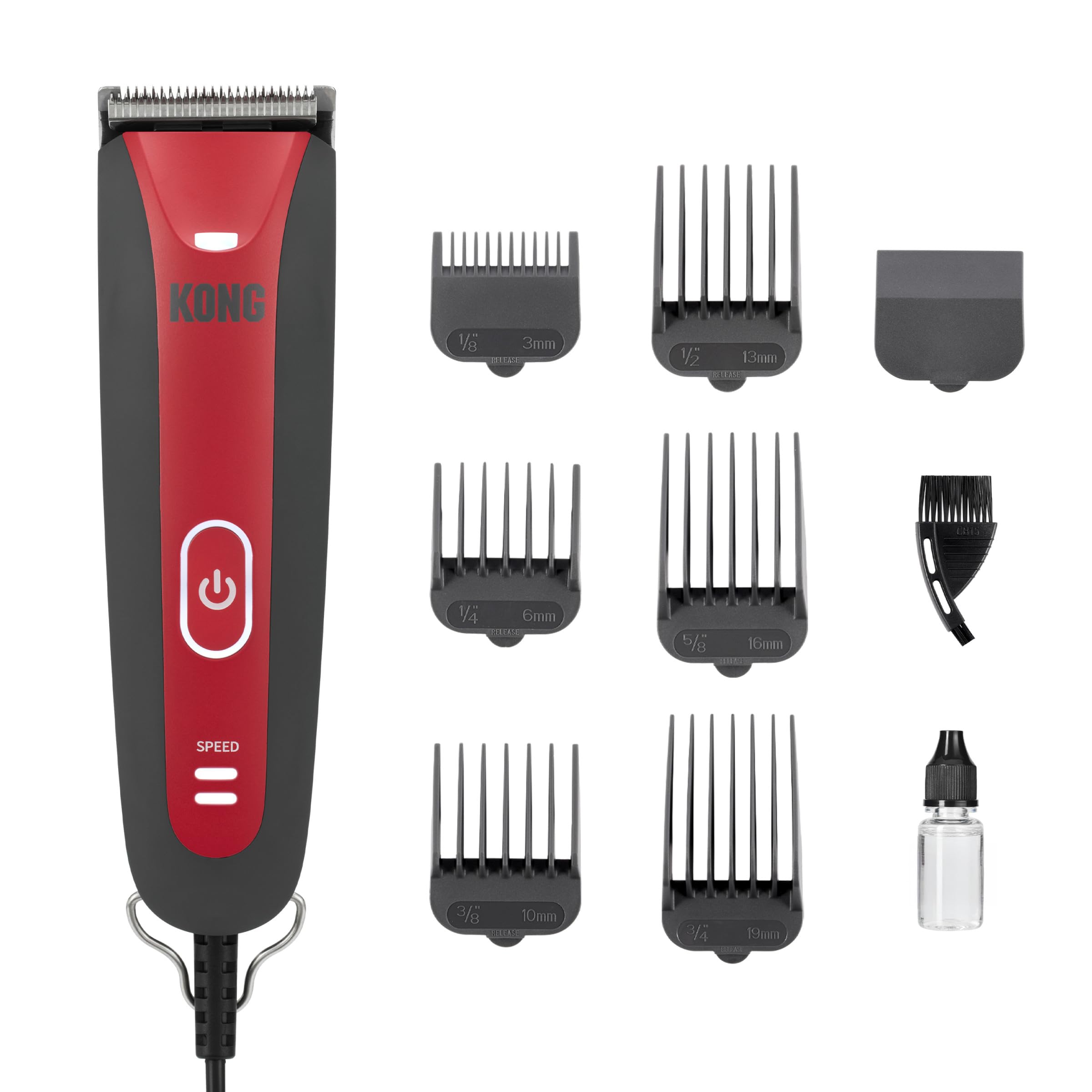 Kong 2-Speed Dog Clipper Grooming Kit - Stainless Steel Blade, Waterproof, LED Spotlight, 6 Guide Combs, 8-Foot Cord, Ergonomic 