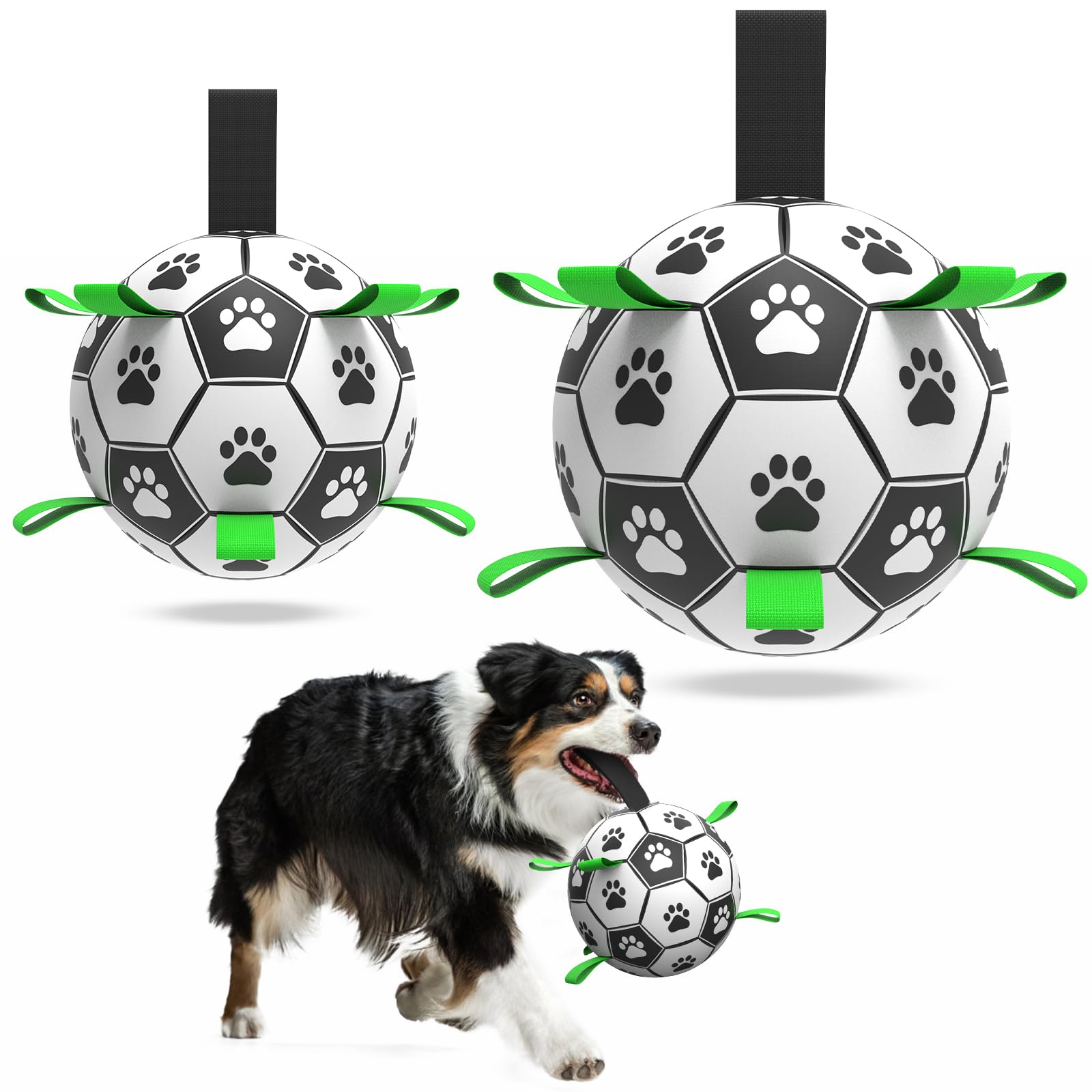 Qdan 2 Pcs Dog Toys Soccer Ball Set With Straps, Interactive Dog Toys For Tug Of War, Puppy Birthday Gifts, Dog Water Toy, Durable Dog Balls For Medium & Large Dogs（6 & 8 Inch）