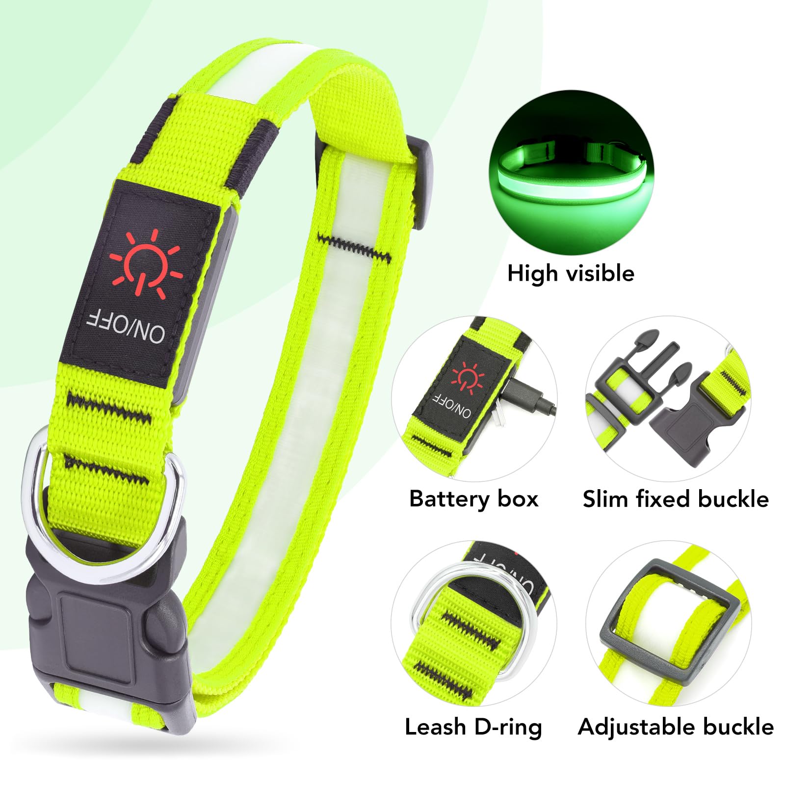 Vizpet Led Dog Collar, Light Up Dog Collar Adjustable Usb Rechargeable Super Bright Safety Light Glowing Collars For Dogs(Medium