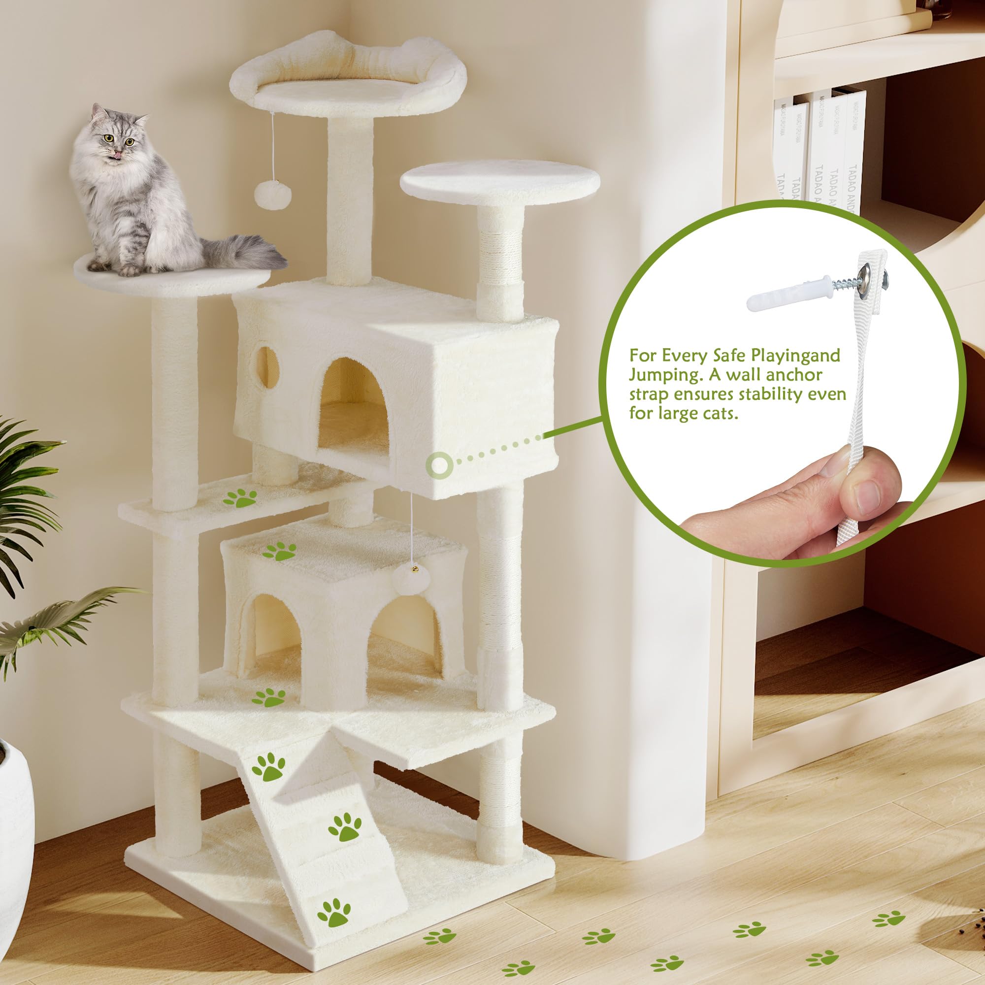 54 Inches Cat Tower Condo Furniture, Cat Tree Tower For Indoor Cats, Cozy Hammock And Sisal Scratching Posts, Multi-Level Durabl