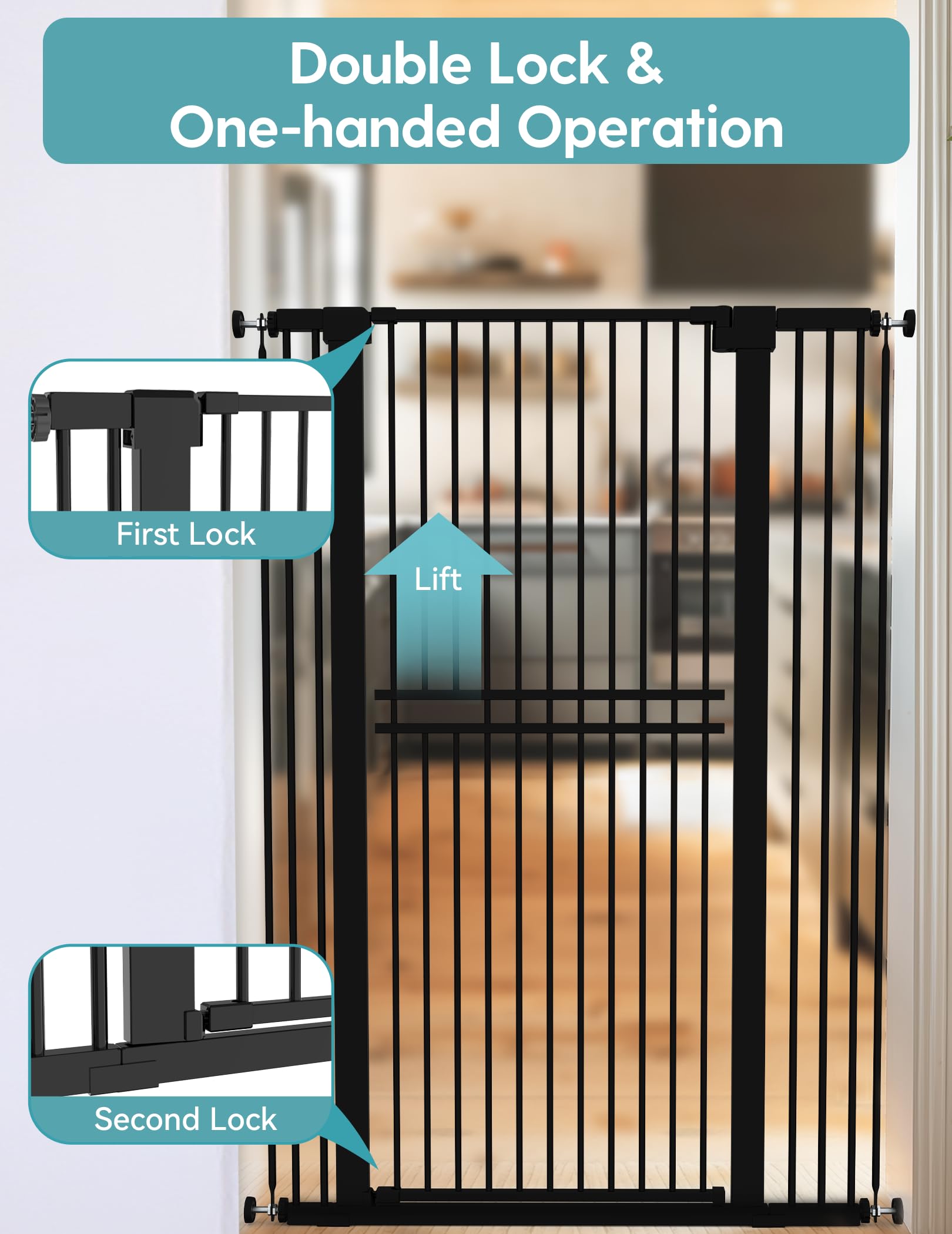 No Pawblems 55 Extra Tall Pet Gate for Cat/Dog, 29-40 Wide Auto Close Tall Dog Gate for Doorways/Hallways, 1.37 Ultra Narrow Spa