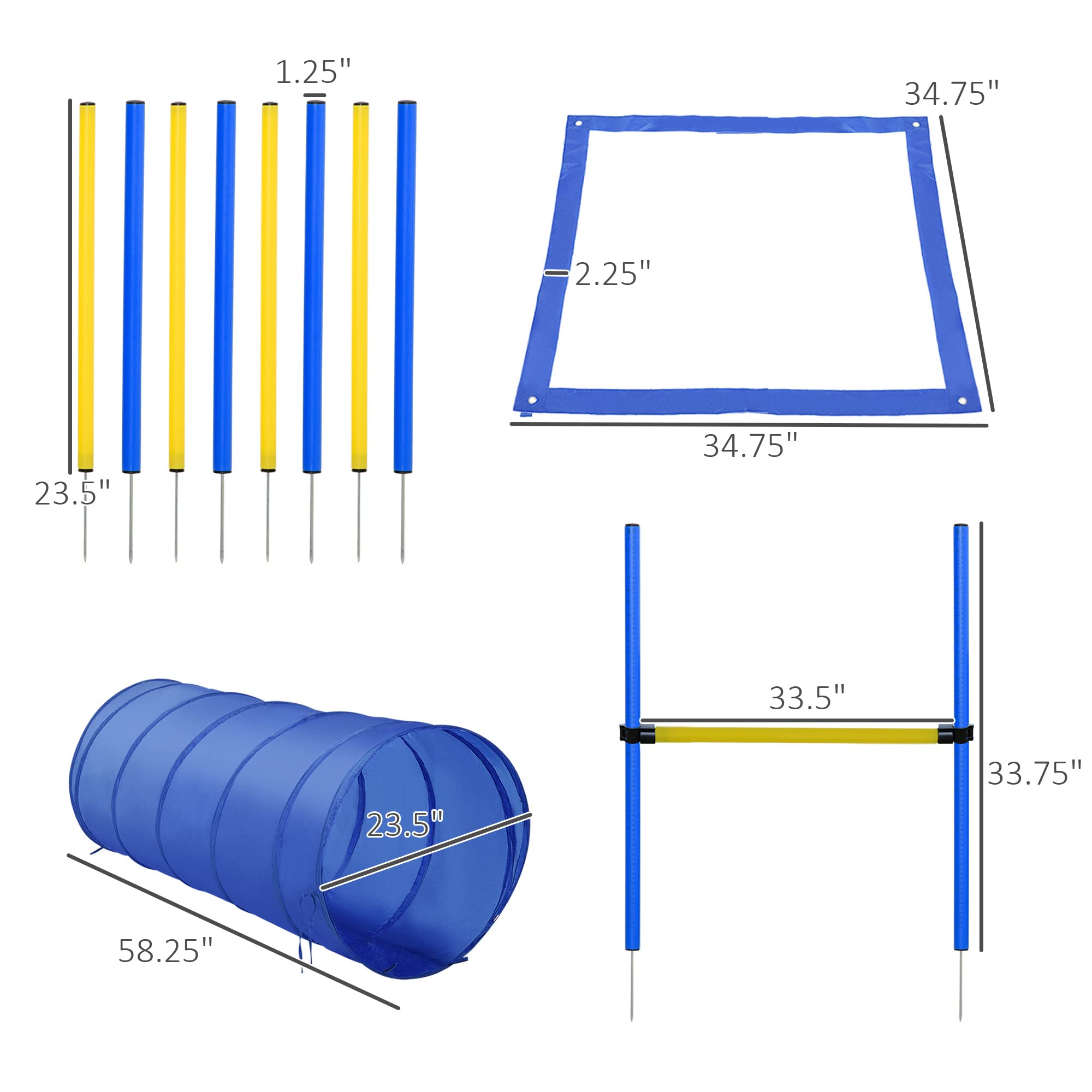 Pawhut 4Pc Obstacle Dog Agility Training Course Kit Backyard Competitive Equipment- Blue/Yellow