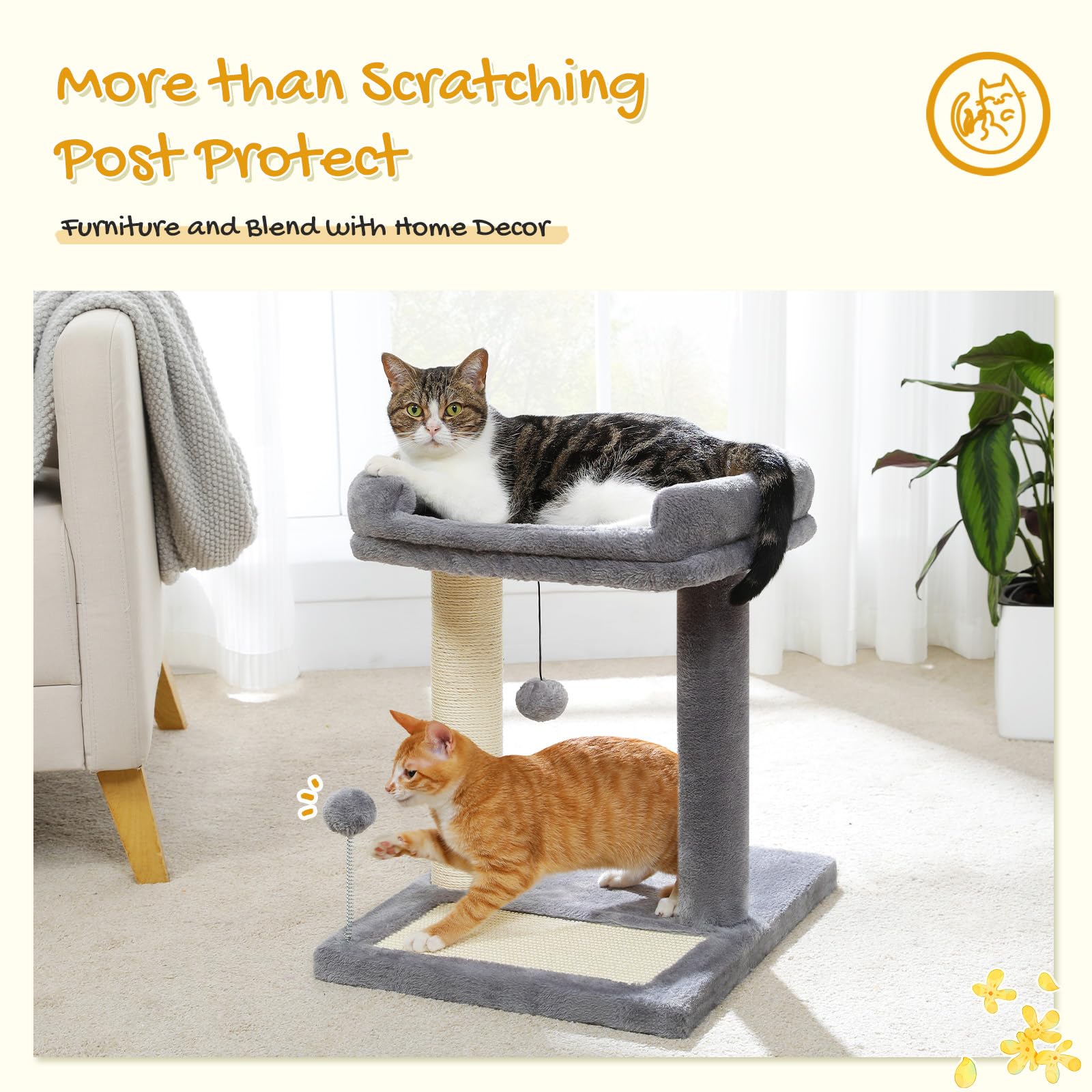 Pawz Road Cat Scratching Post Bed, Featuring With Soft Perch Sisal-Covered Scratch Posts And Pads With Play Ball Great For Kitte