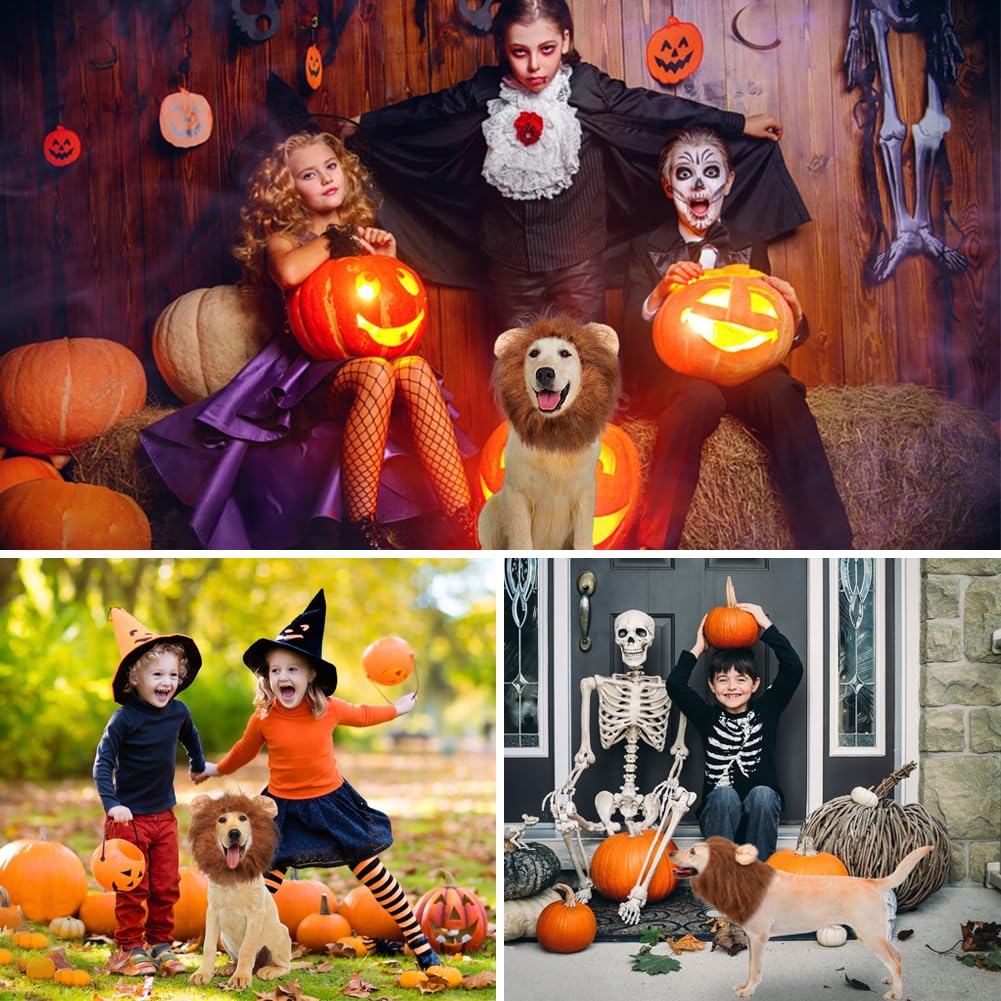 Vivifying Lion Mane For Dog, Adjustable Halloween Lion Costume Wig With Ears For Medium Dogs, Realistic & Funny Accessory Perfect For Parties And Photoshoots (Medium, Brown&Black)